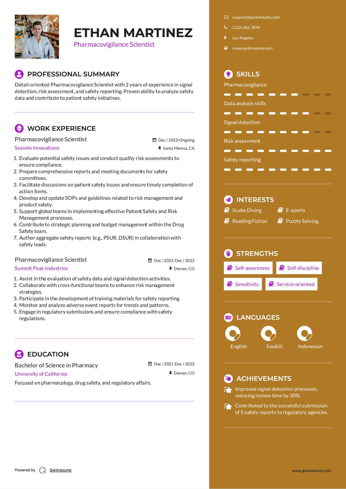 Pharmacovigilance Scientist Resume Template