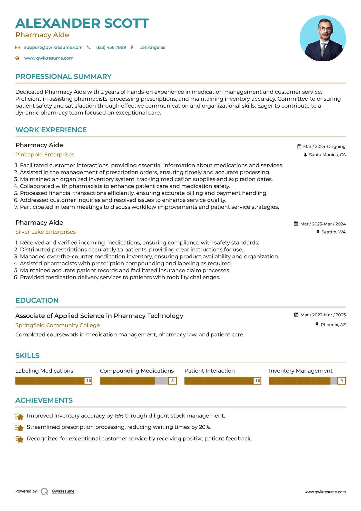 Pharmacy Aide Resume Template