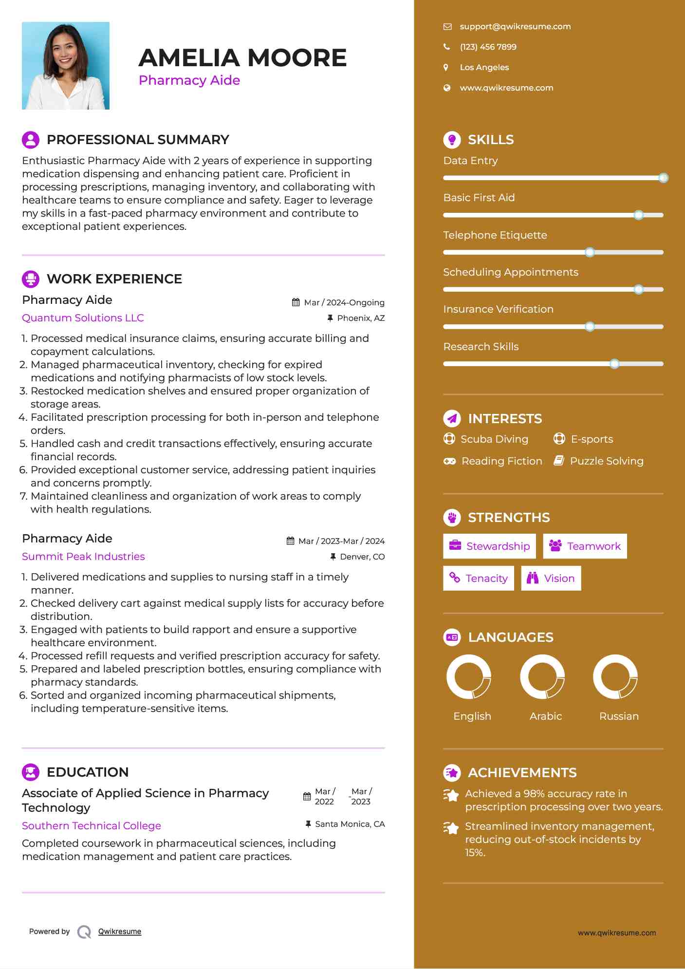 Pharmacy Aide Resume Sample