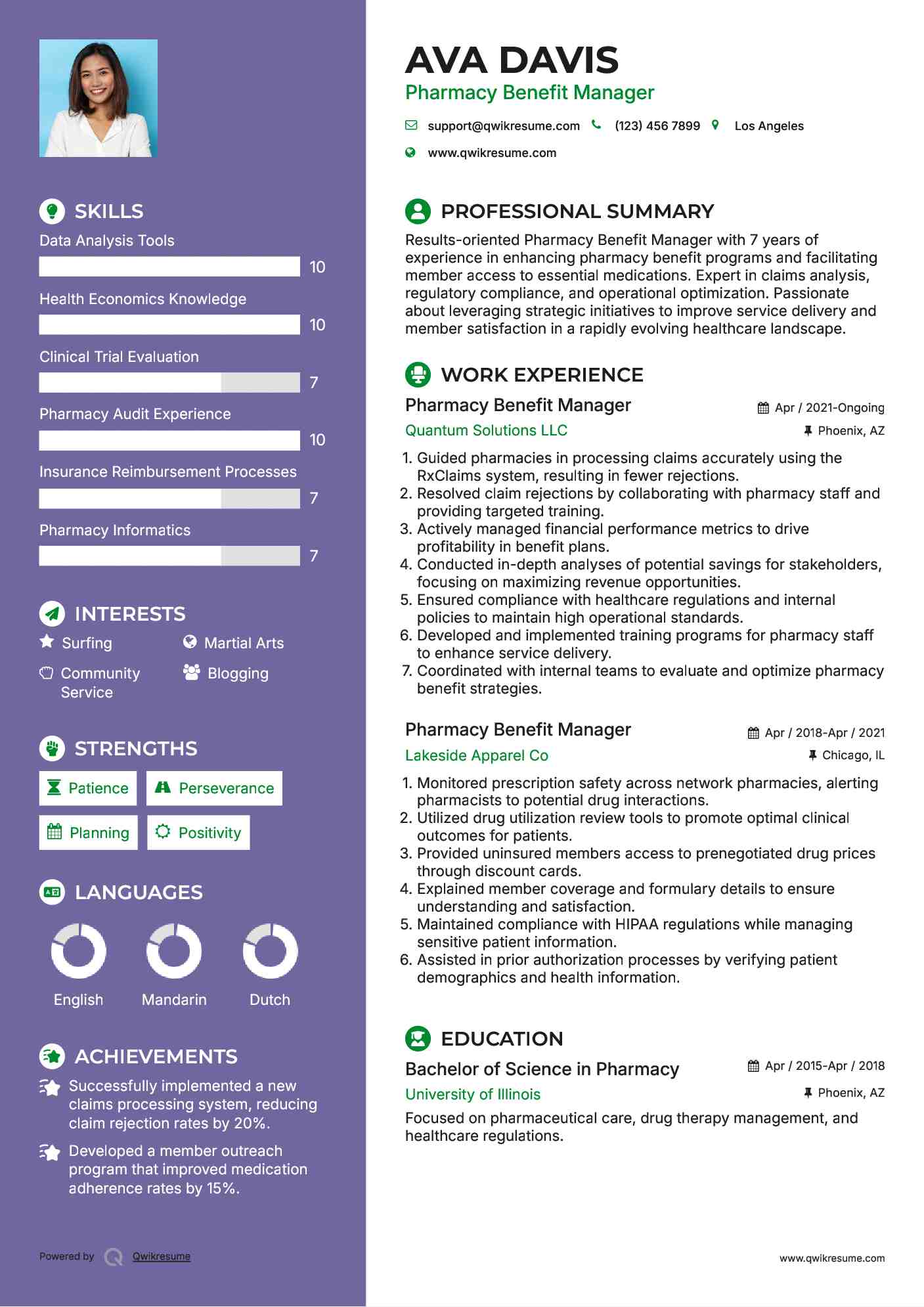 Pharmacy Benefit Manager Resume Model