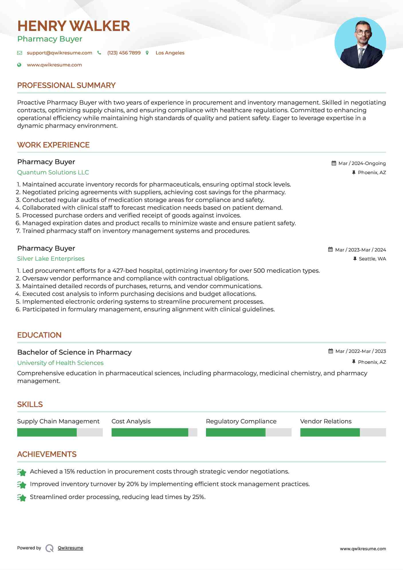 Pharmacy Buyer Resume Example