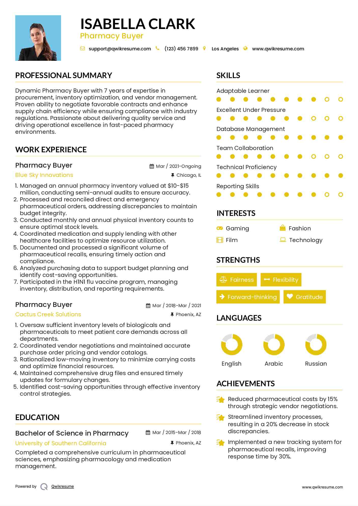 Pharmacy Buyer Resume Model