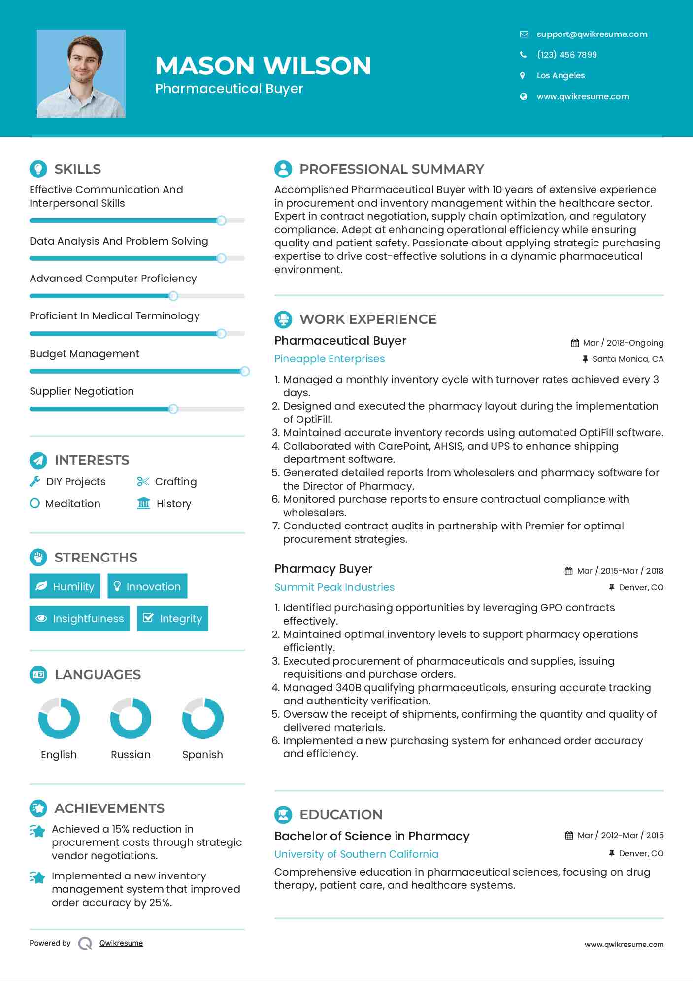 Pharmaceutical Buyer
 Resume Format