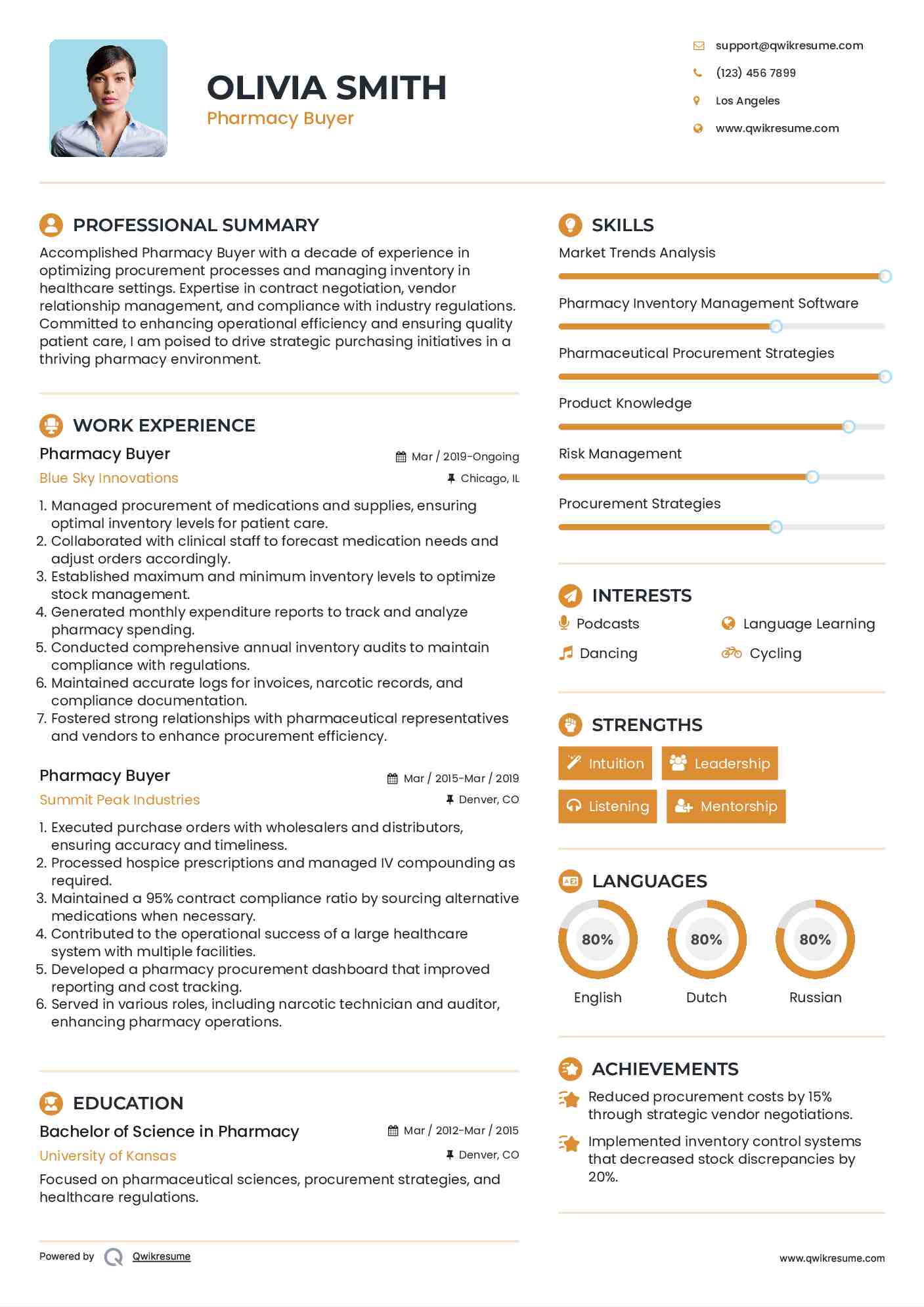 Pharmacy Buyer Resume Example