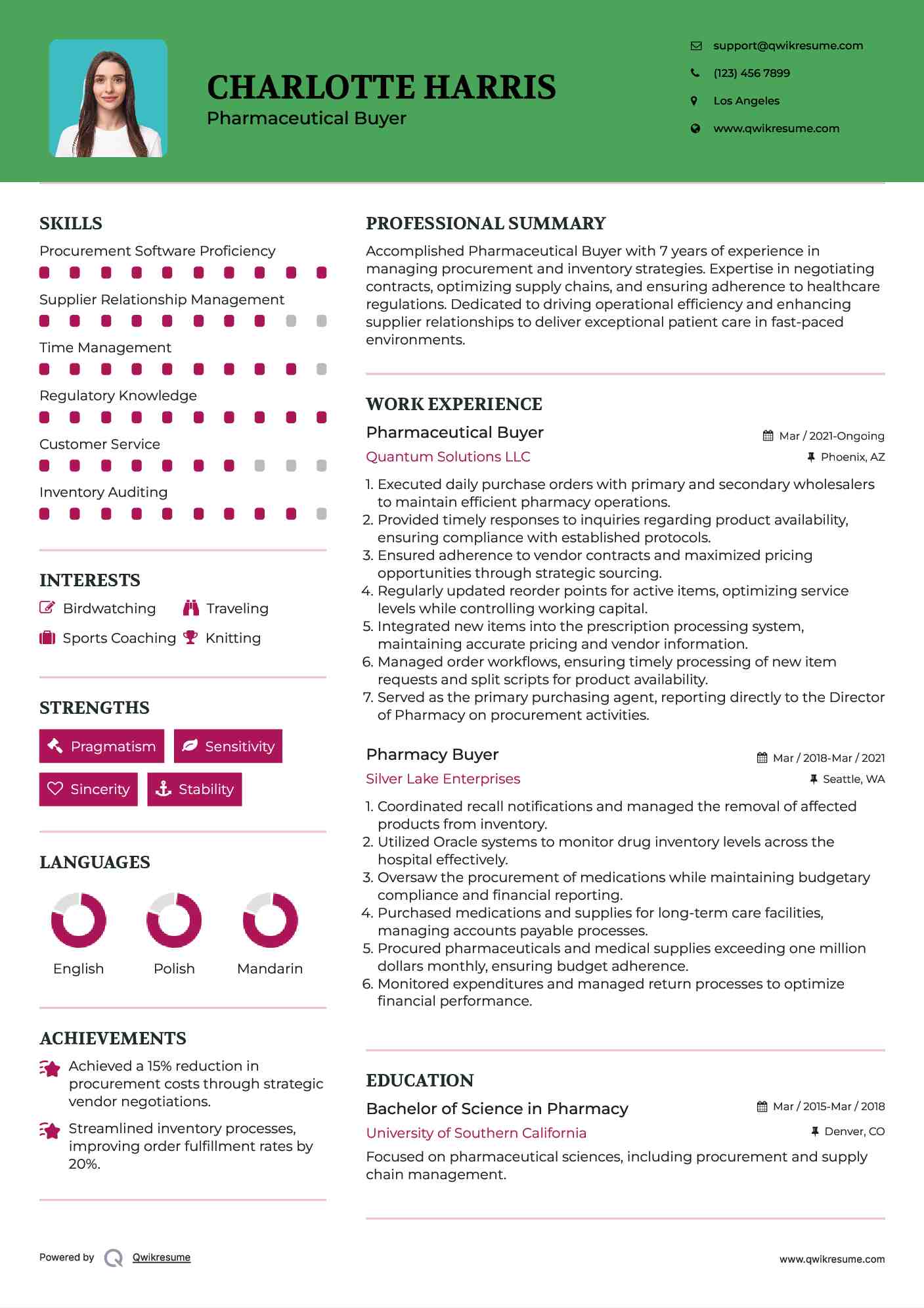 Pharmaceutical Buyer
 Resume Template