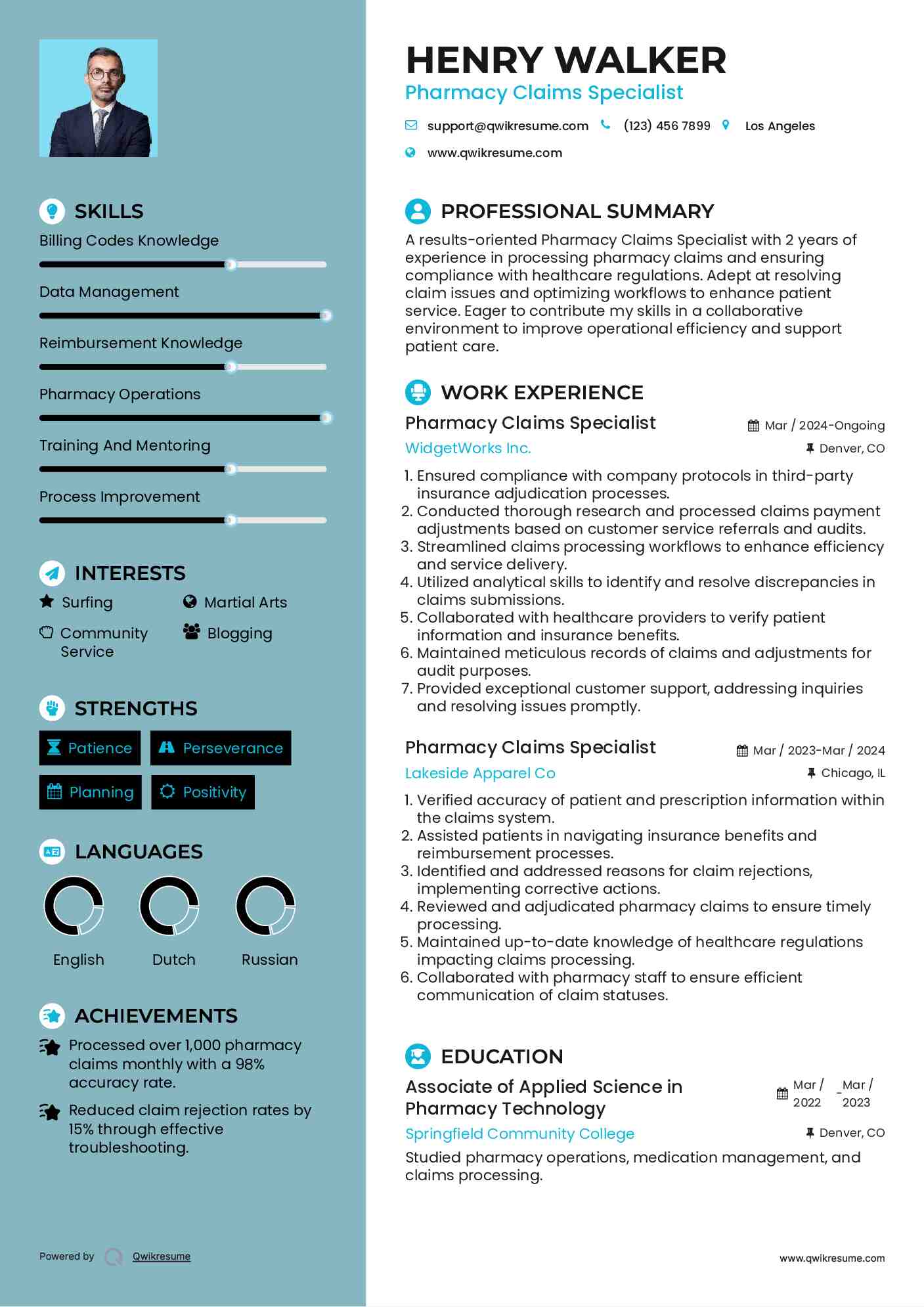 Pharmacy Claims Specialist Resume Format