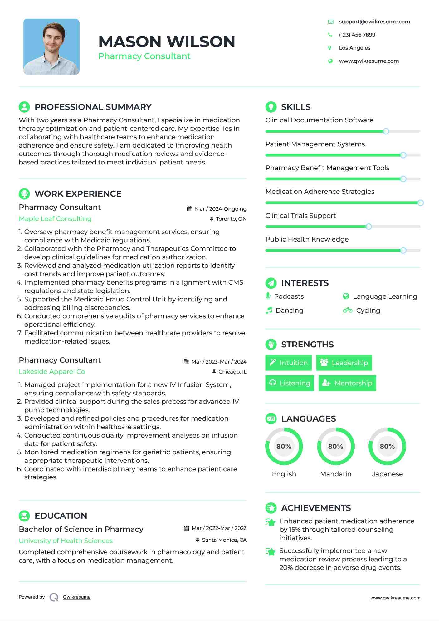 Pharmacy Consultant Resume Sample