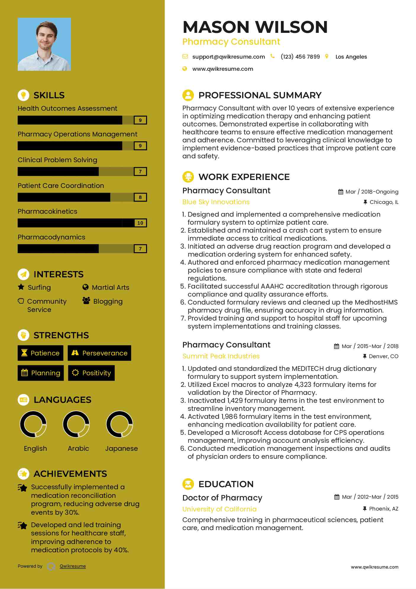 Pharmacy Consultant Resume Template