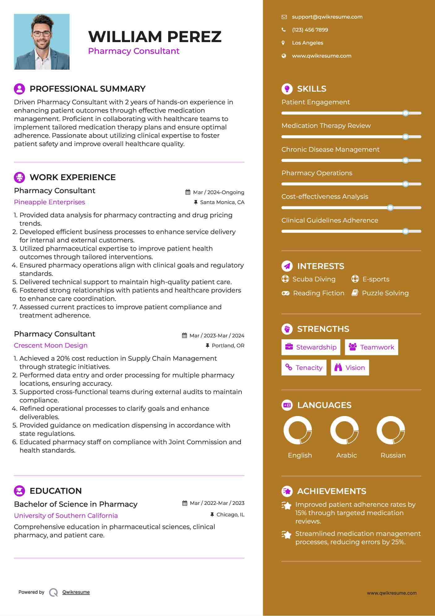 Pharmacy Consultant Resume Example