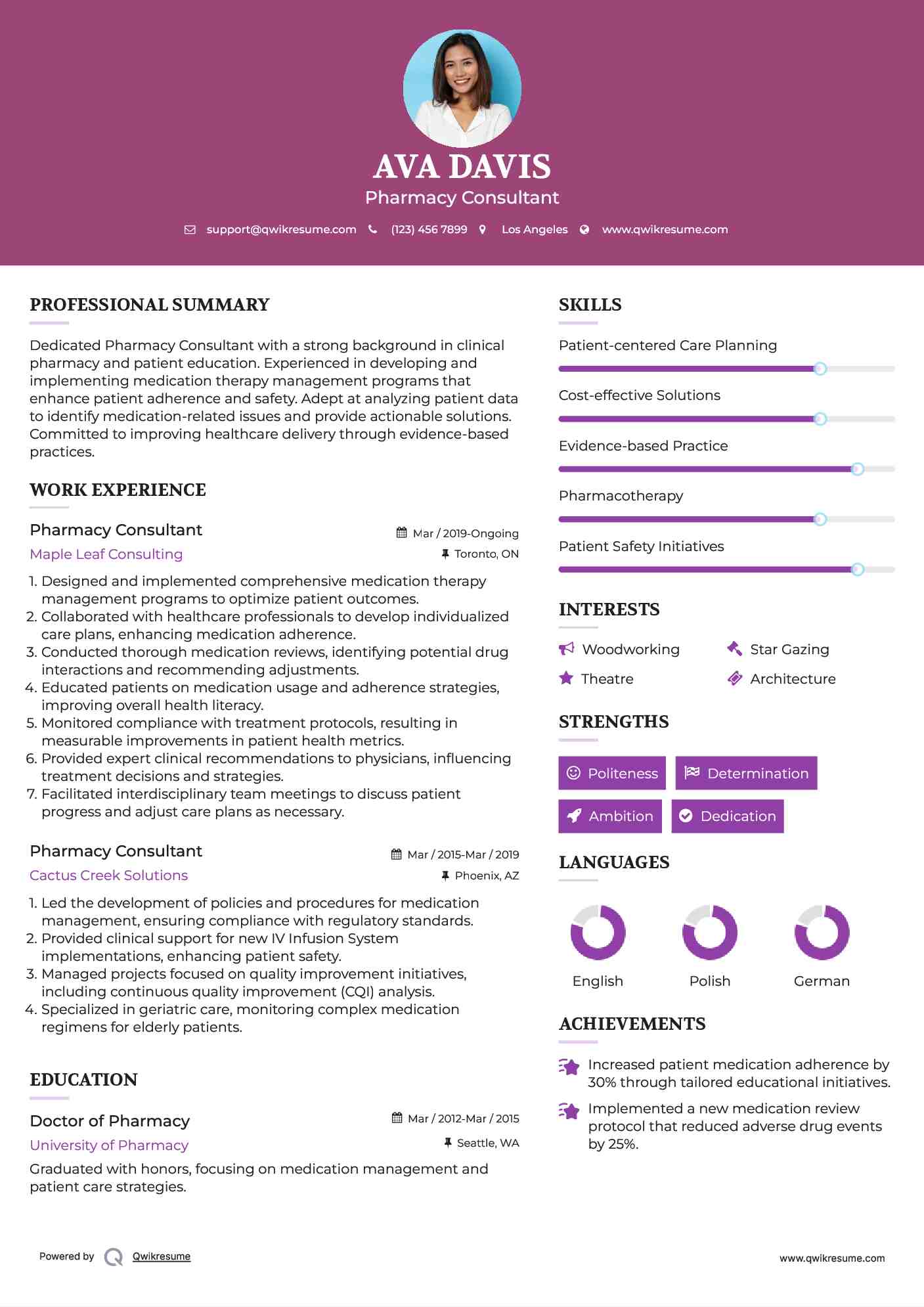 Pharmacy Consultant Resume Sample