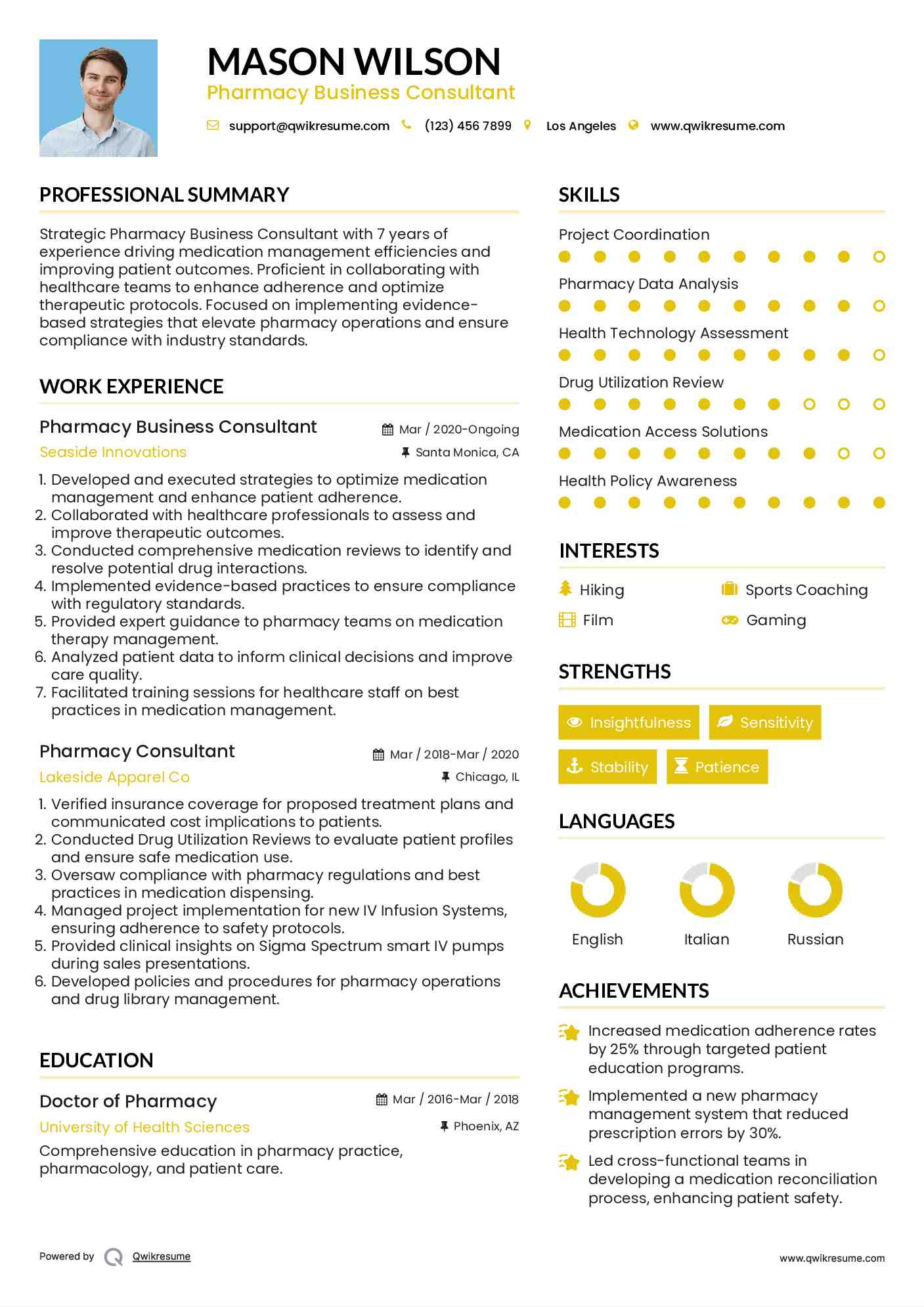 Pharmacy Business Consultant Resume Sample