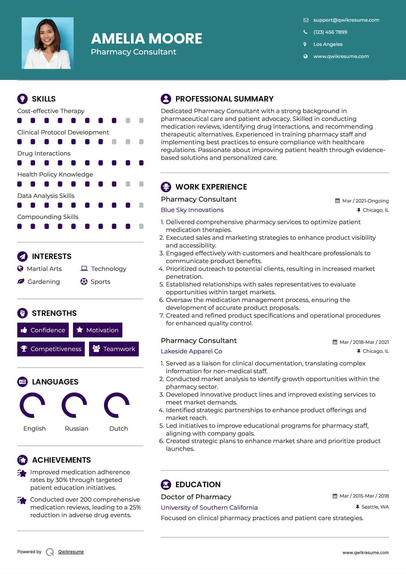 Pharmacy Consultant Resume Model