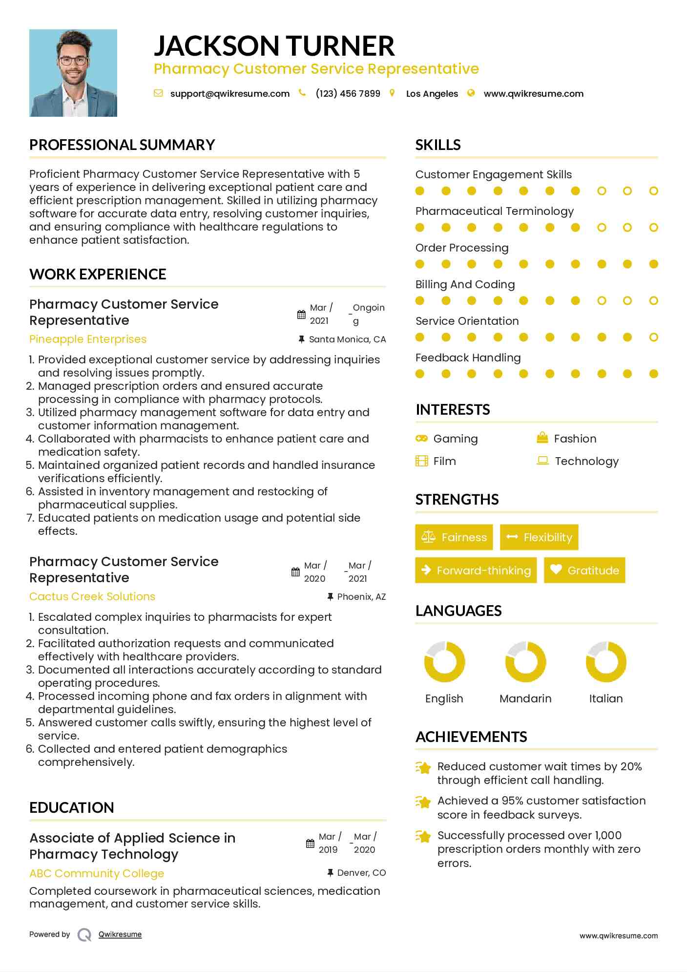 Pharmacy Customer Service Representative Resume Format