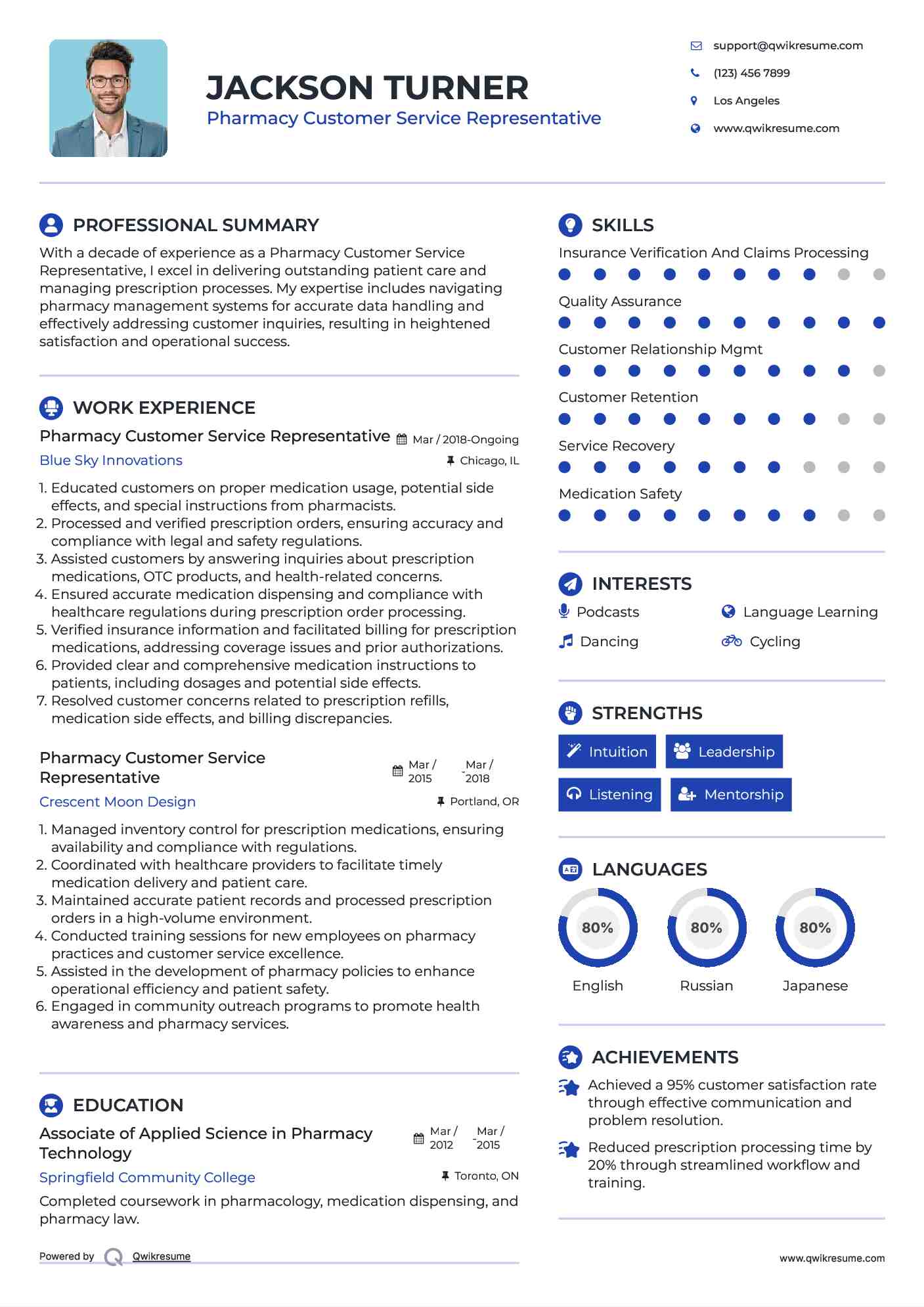 Pharmacy Customer Service Representative Resume Template