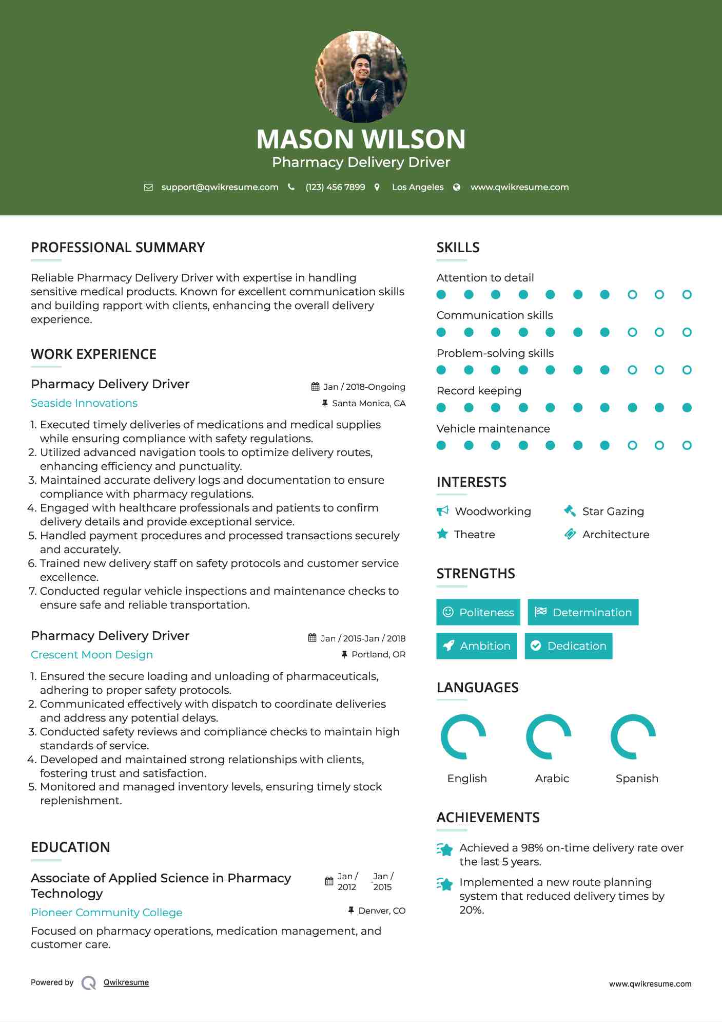 Pharmacy Delivery Driver Resume Sample