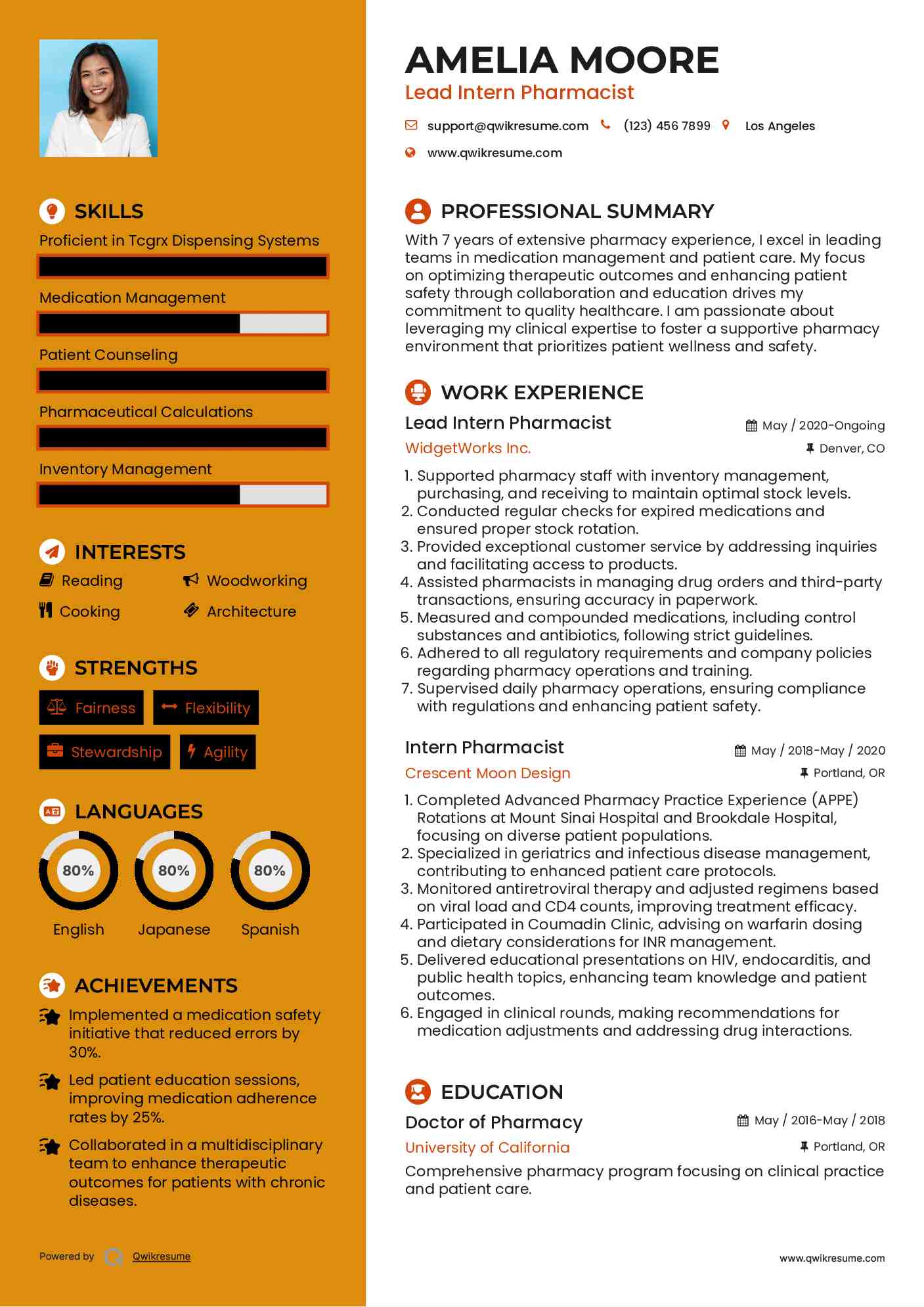 Lead Intern Pharmacist Resume Template