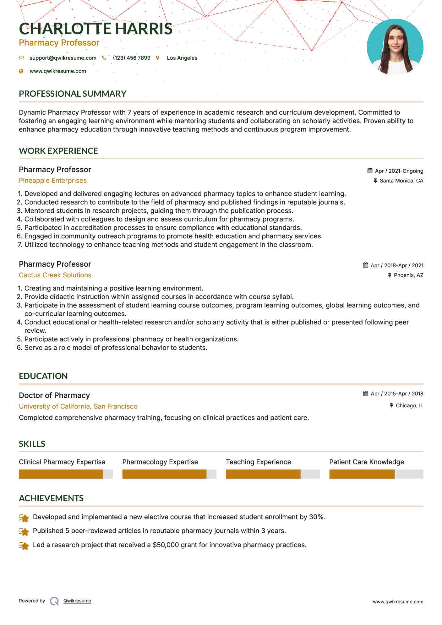 Pharmacy Professor Resume Template