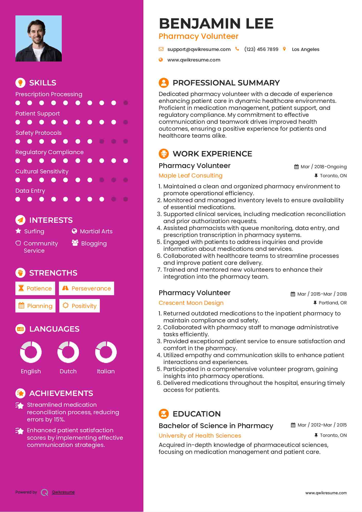 Pharmacy Volunteer Resume Template