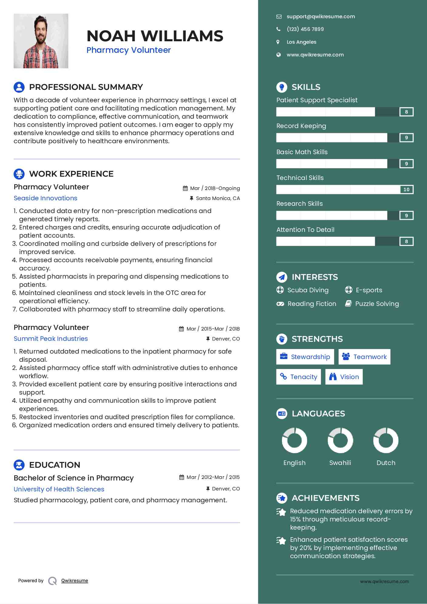 Pharmacy Volunteer Resume Template