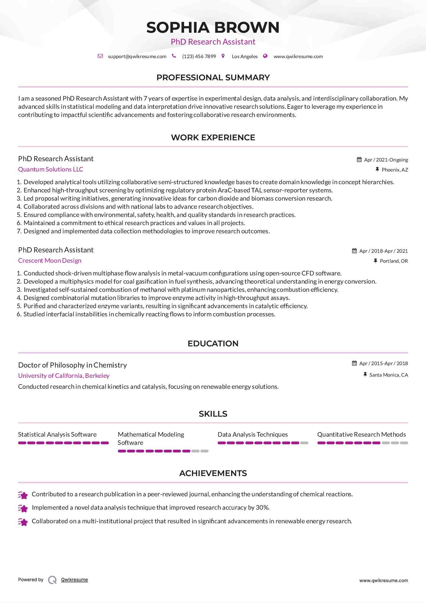 PhD Research Assistant Resume Model