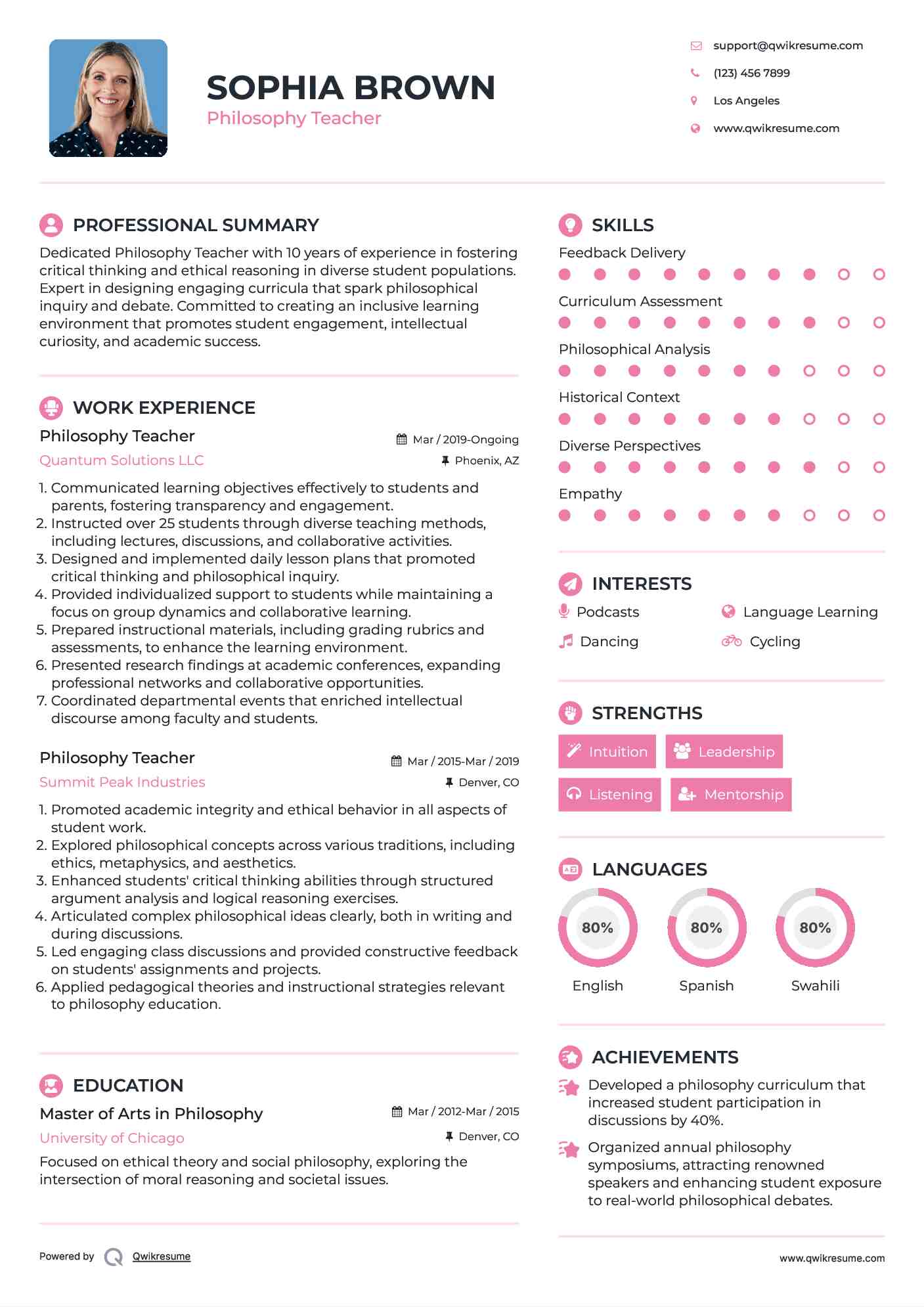 Philosophy Teacher Resume Template