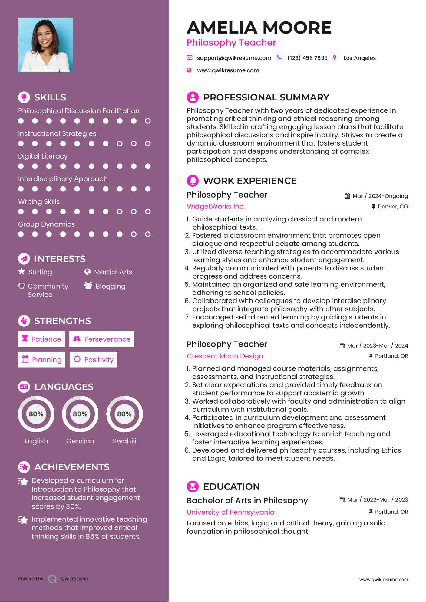 Philosophy Teacher Resume Template