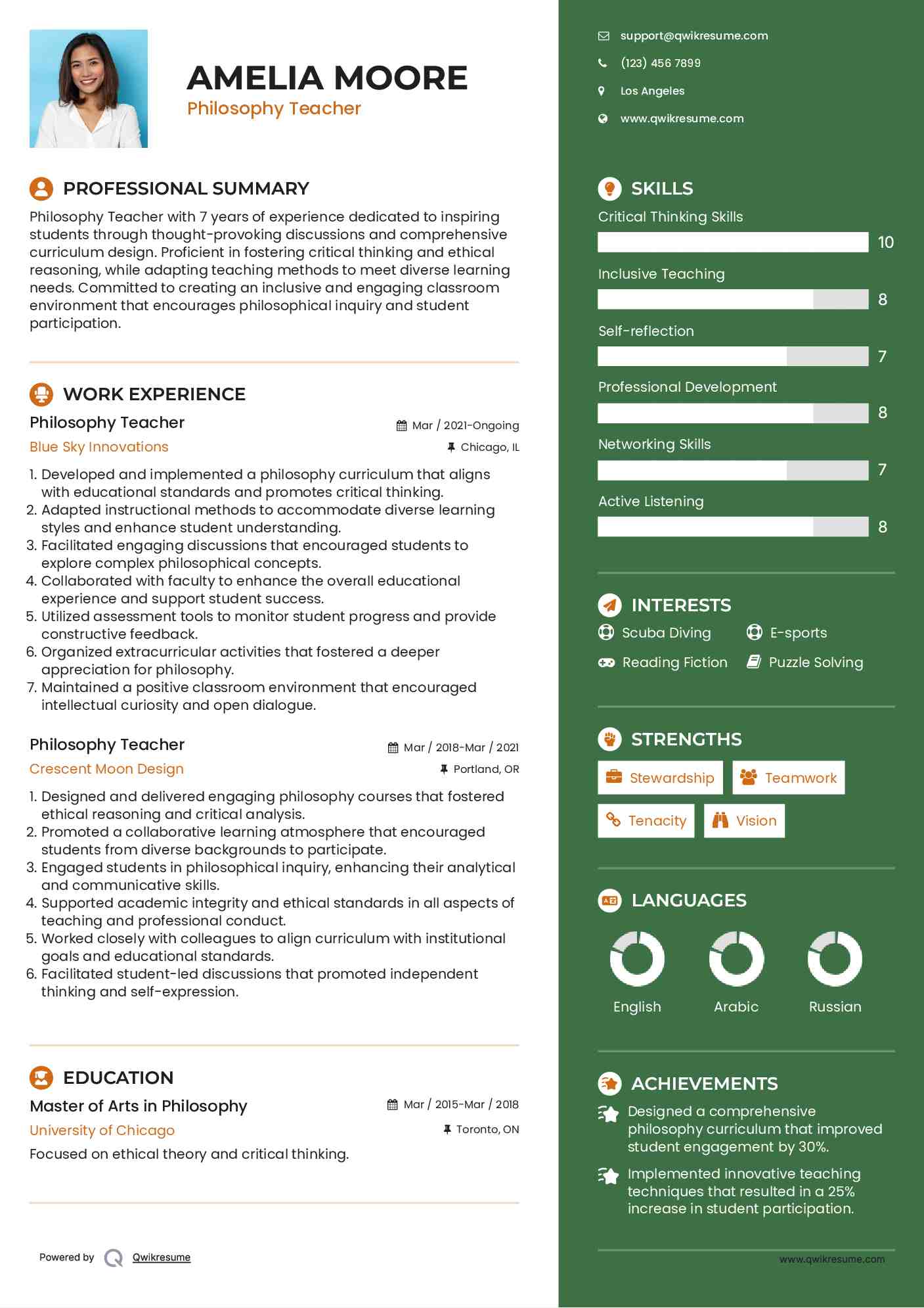 Philosophy Teacher Resume Example