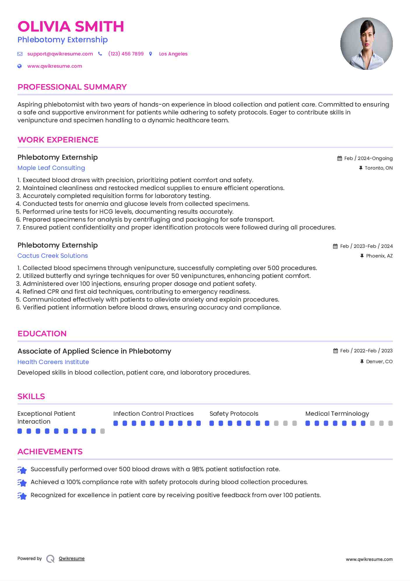 Phlebotomy Externship Resume Format