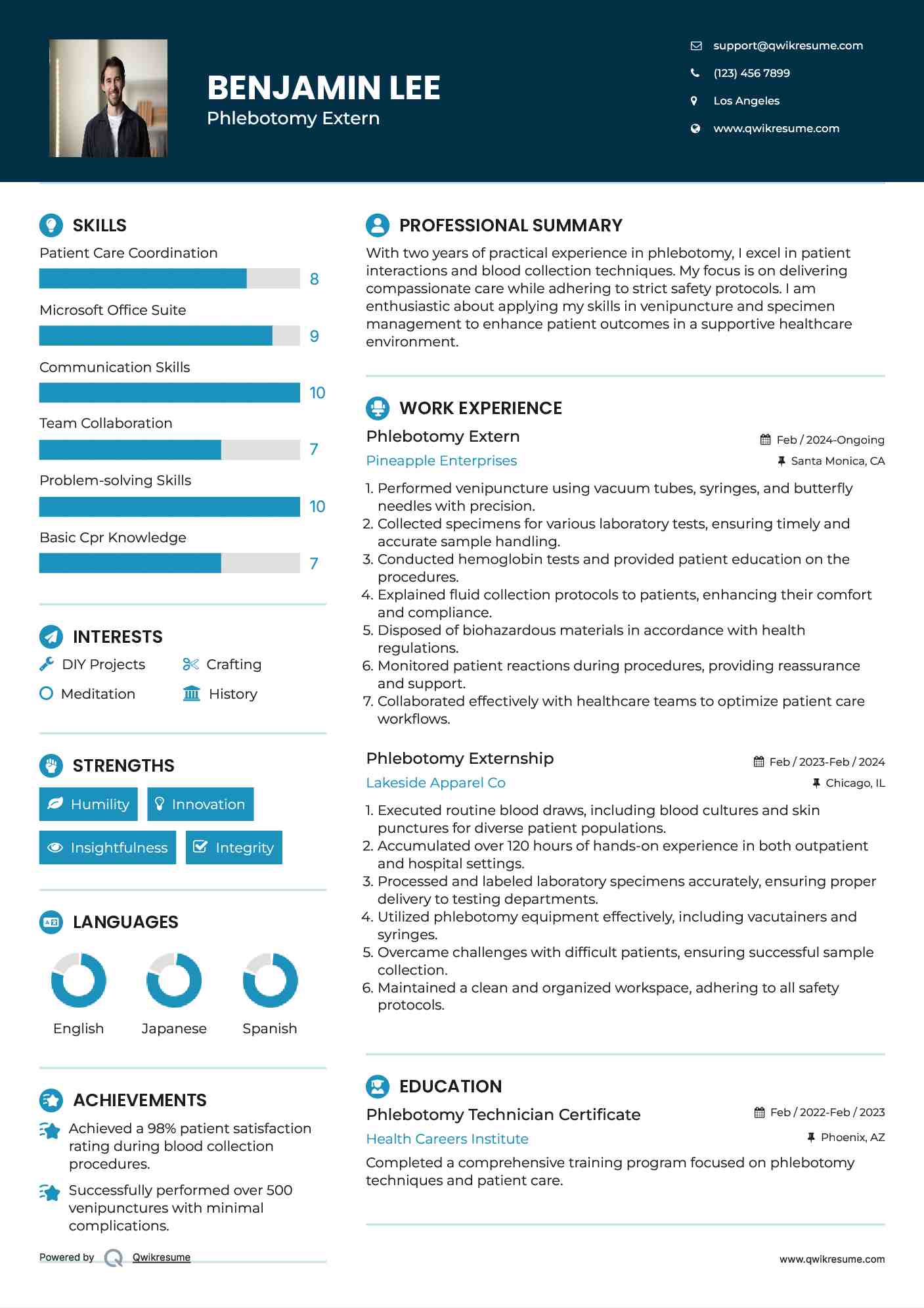 Phlebotomy Extern Resume Format