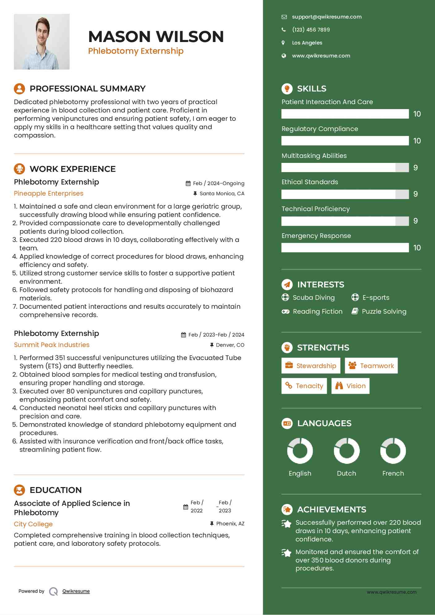 Phlebotomy Externship Resume Format