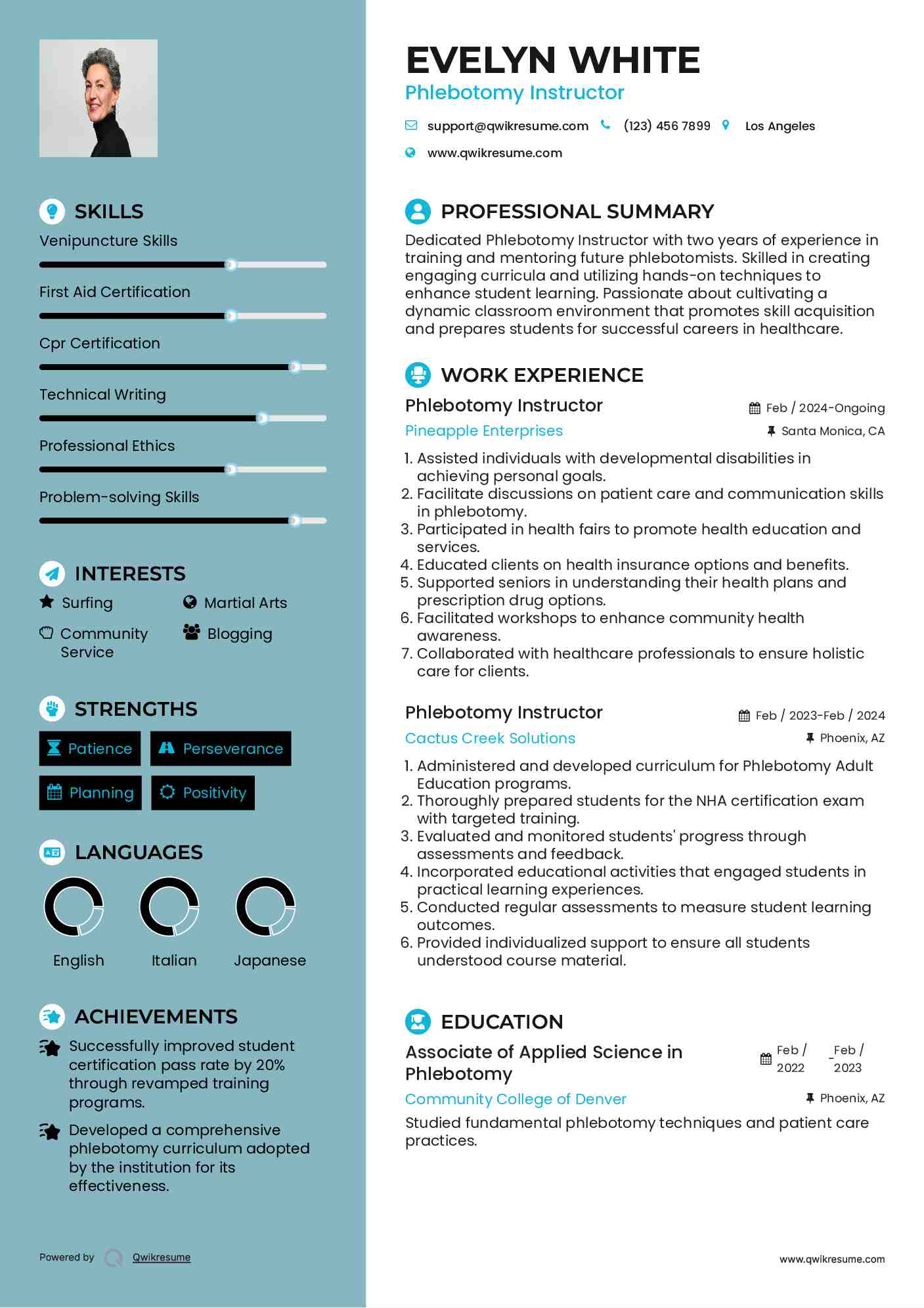 Phlebotomy Instructor Resume Template