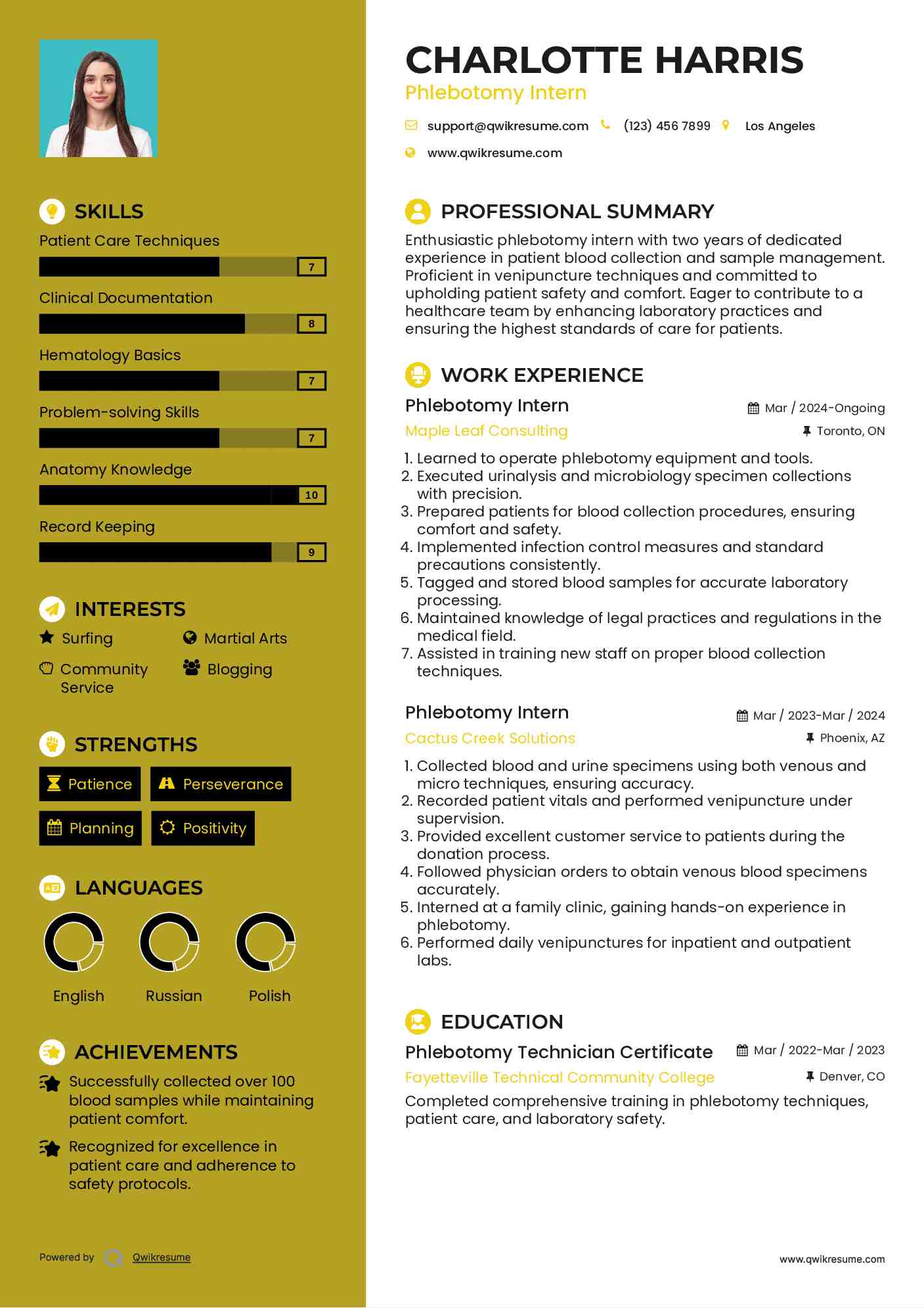 Phlebotomy Intern Resume Template