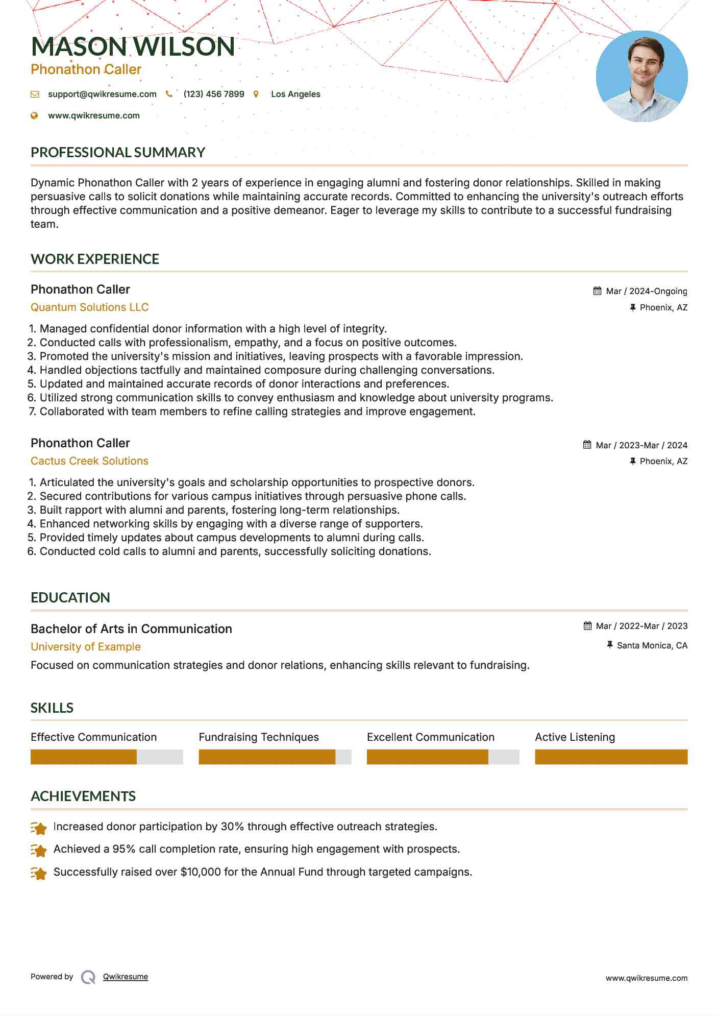 Phonathon Caller Resume Sample