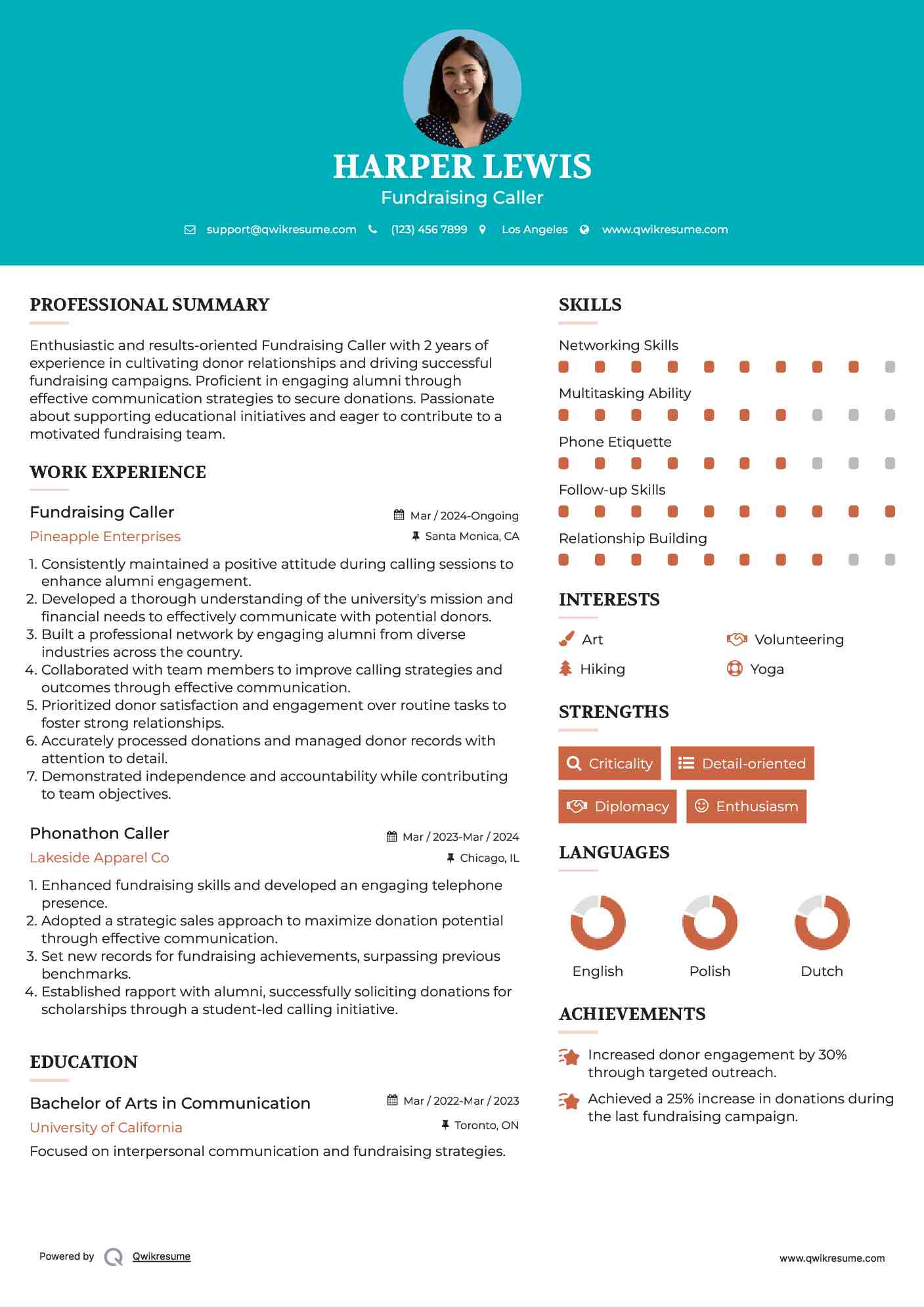 Fundraising Caller Resume Template