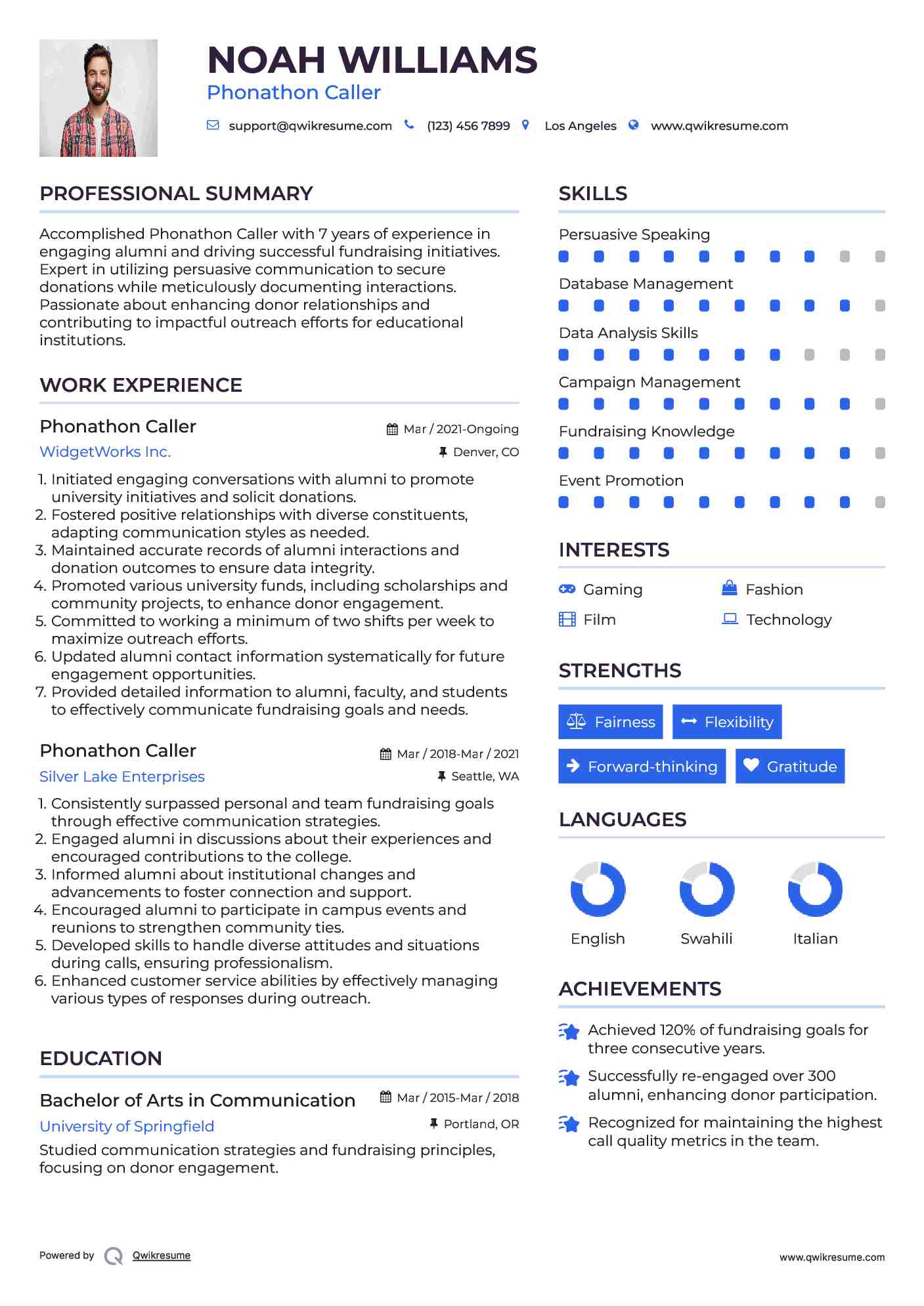 Phonathon Caller Resume Sample