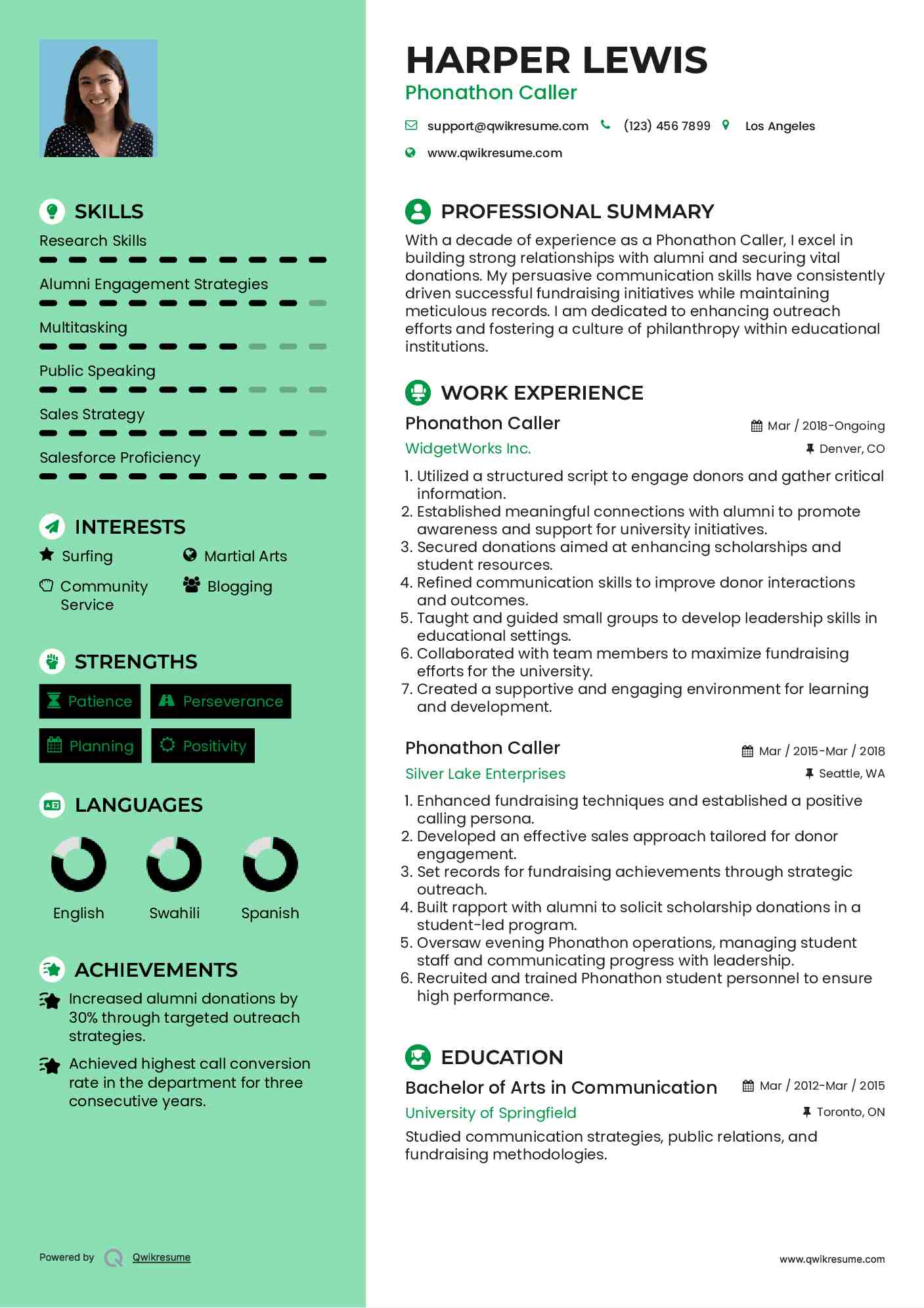 Phonathon Caller Resume Example