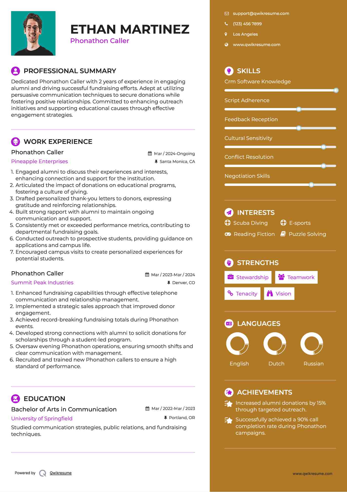 Phonathon Caller Resume Sample