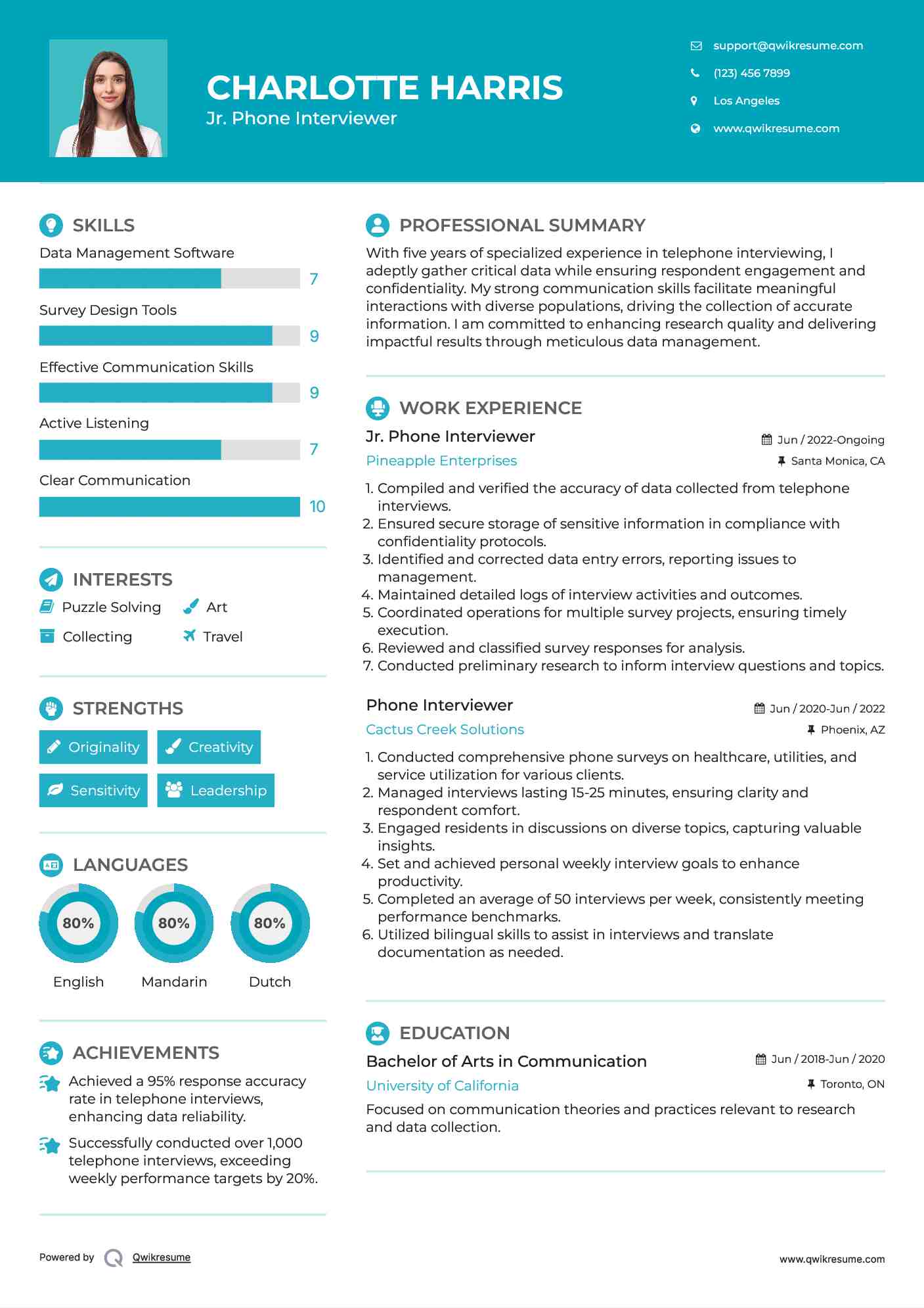 Jr. Phone Interviewer Resume Template