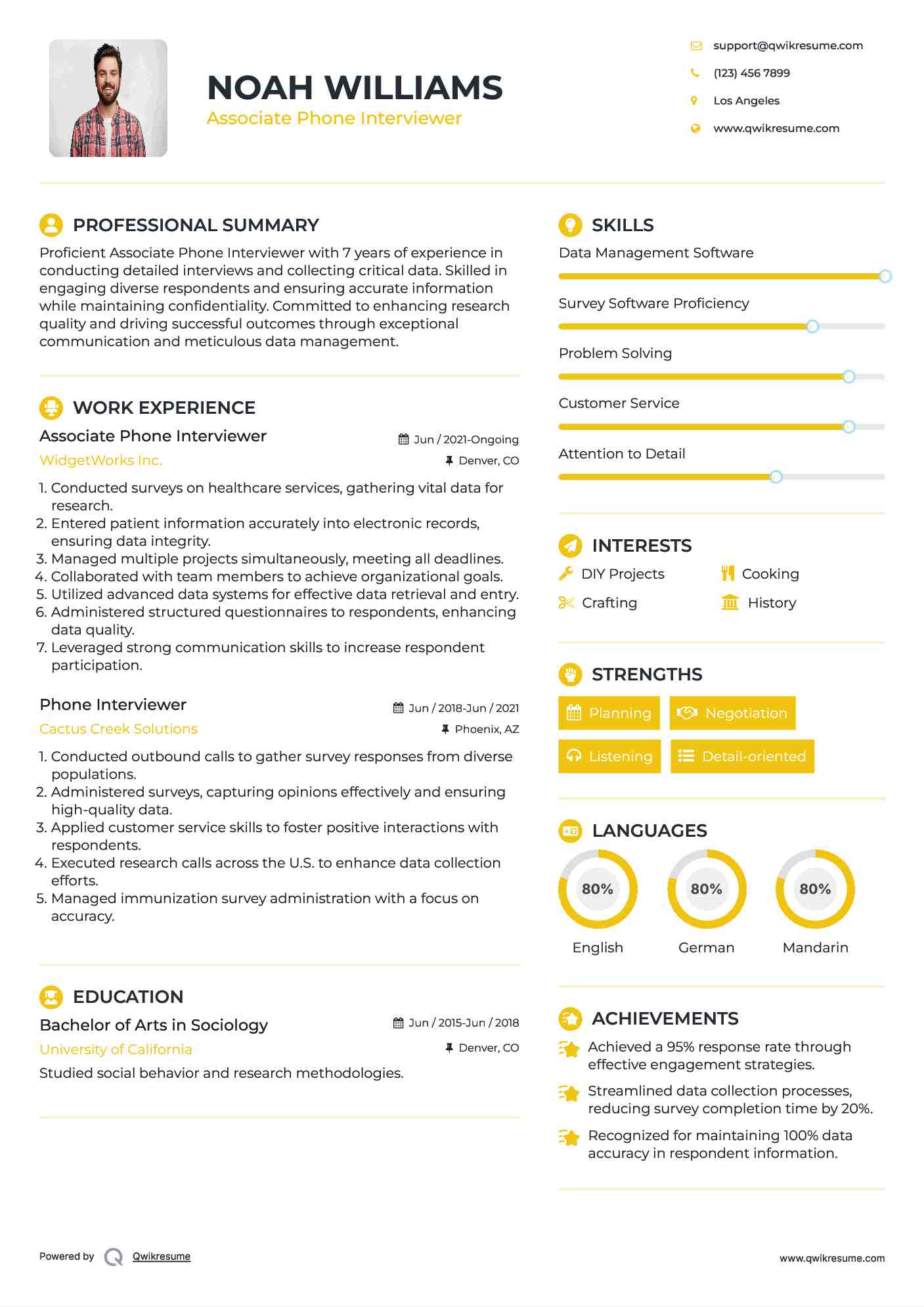 Associate Phone Interviewer Resume Example