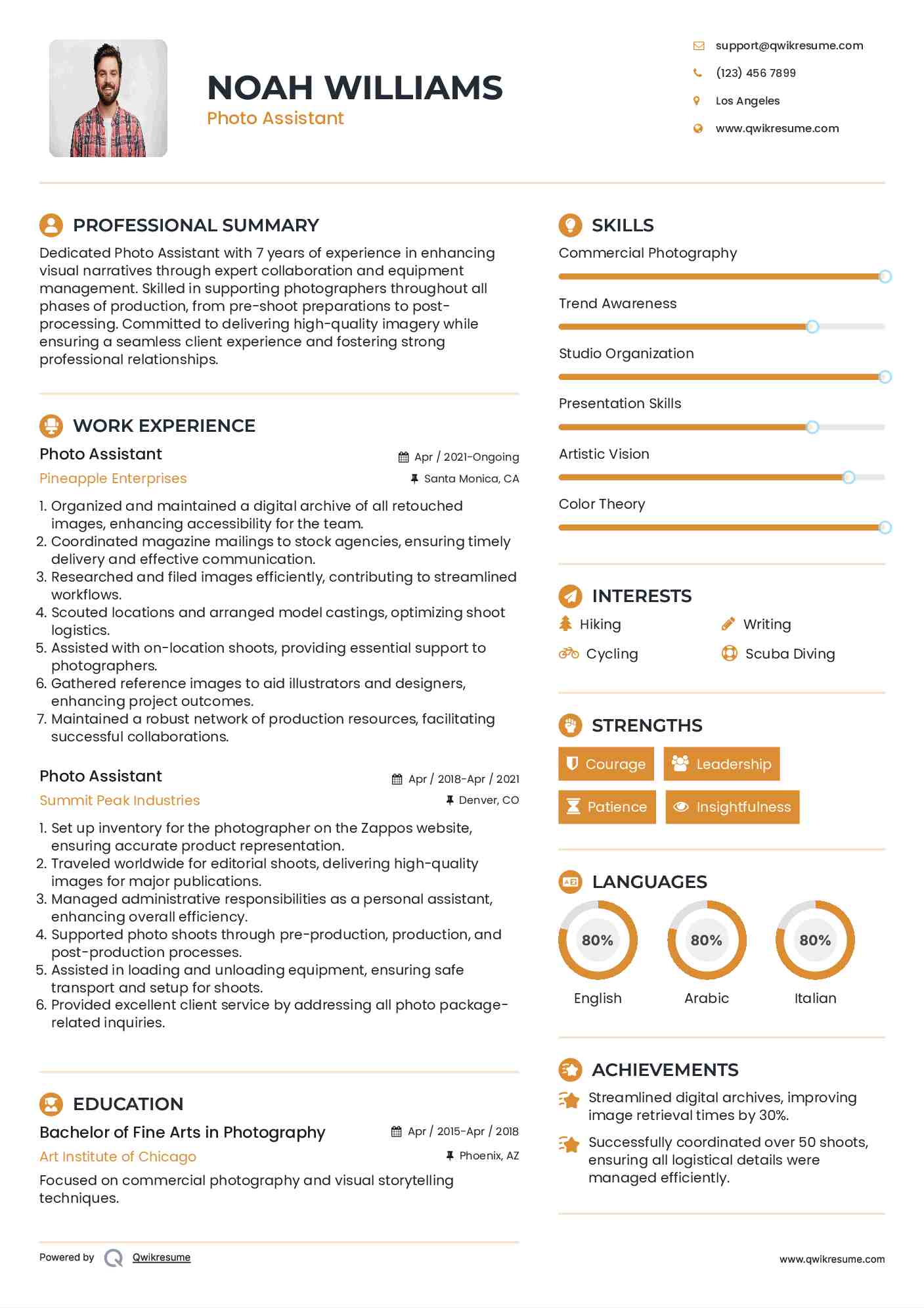 Photo Assistant Resume Example