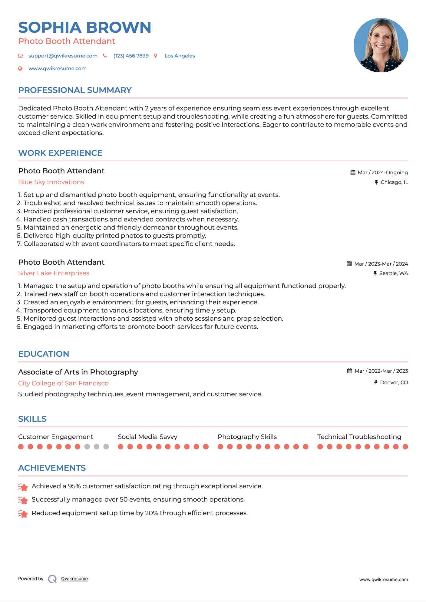 Photo Booth Attendant Resume Samples QwikResume