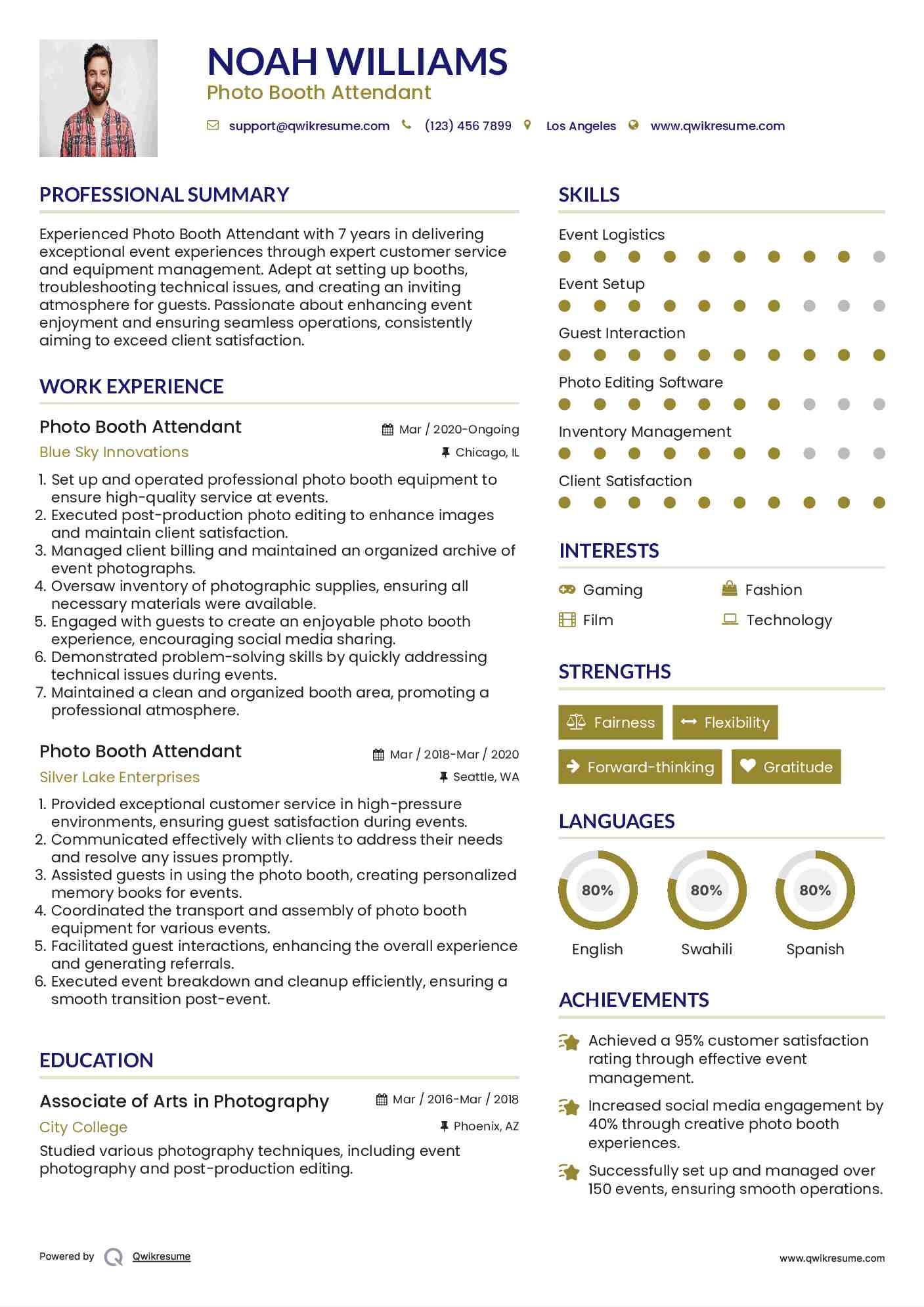 Photo Booth Attendant Resume Samples QwikResume