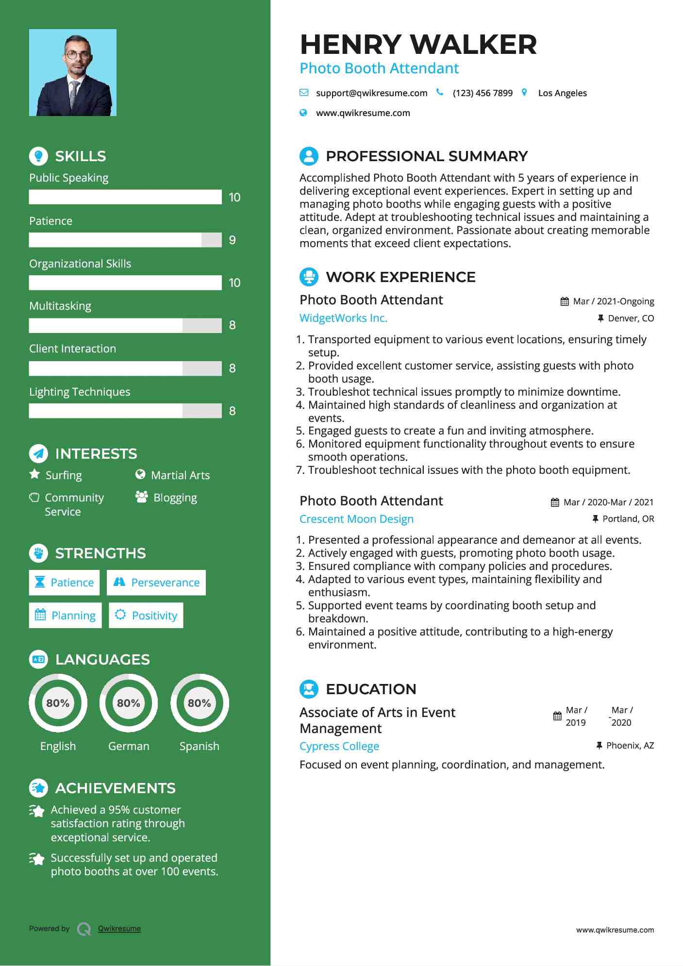 Photo Booth Attendant Resume Sample