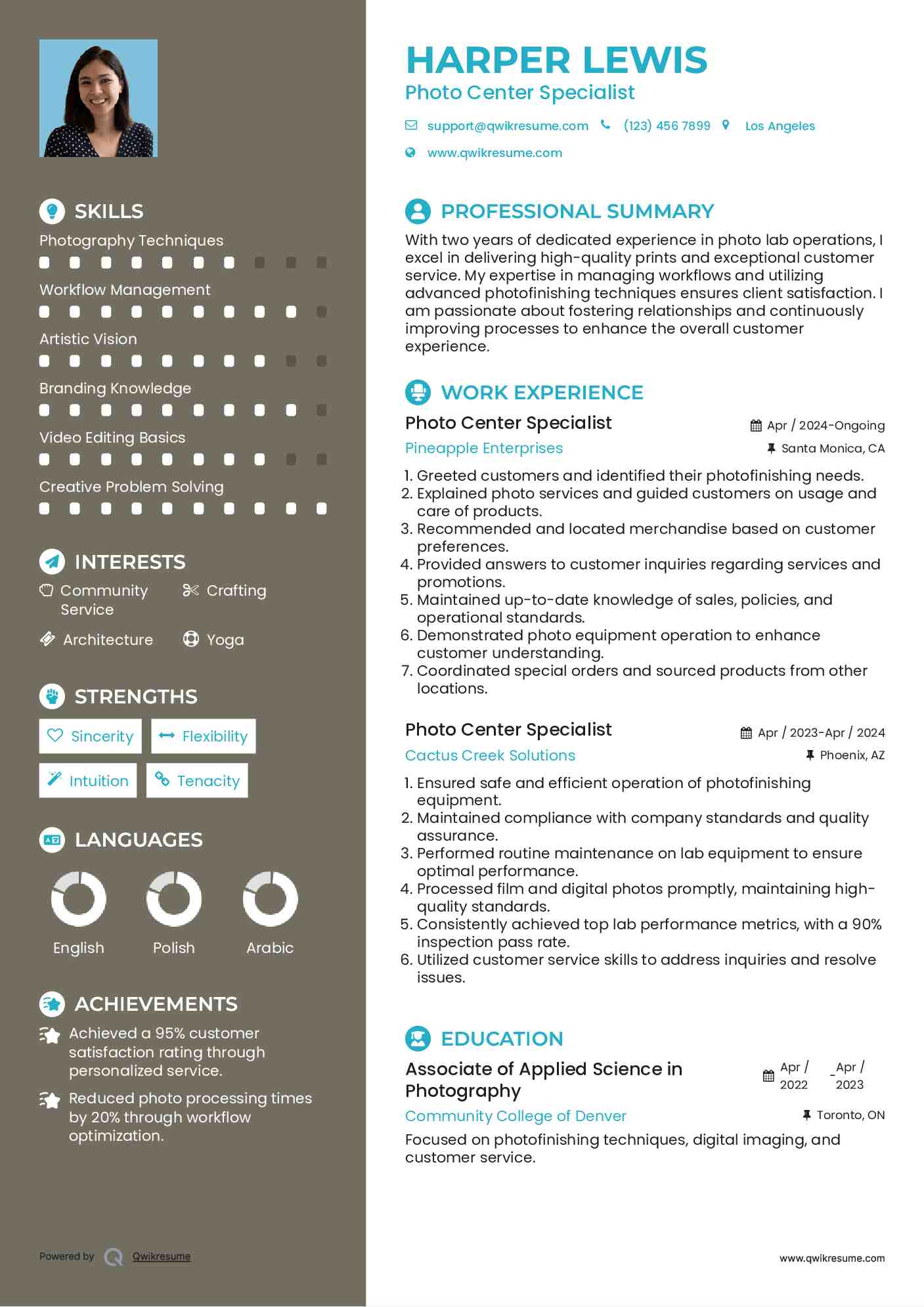 Photo Center Specialist Resume Template