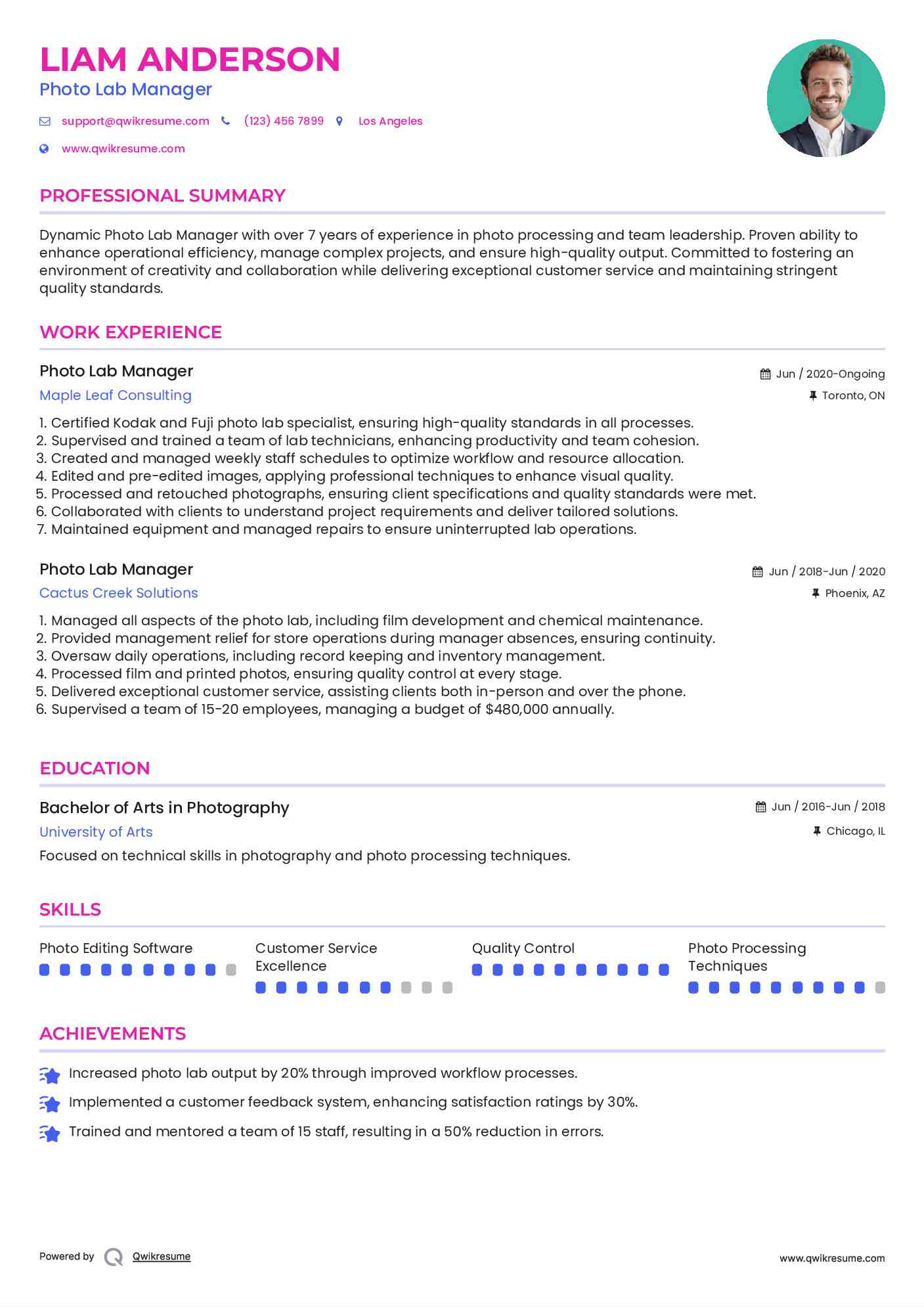 Photo Lab Manager Resume Template