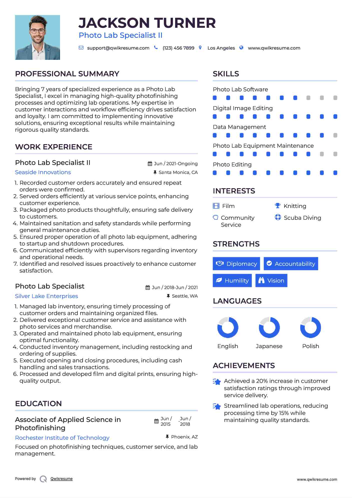 Photo Lab Specialist II Resume Template