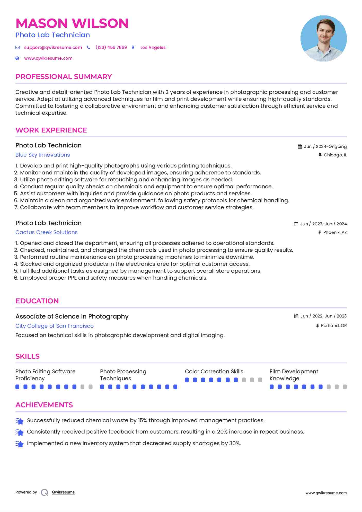 Photo Lab Technician Resume Template