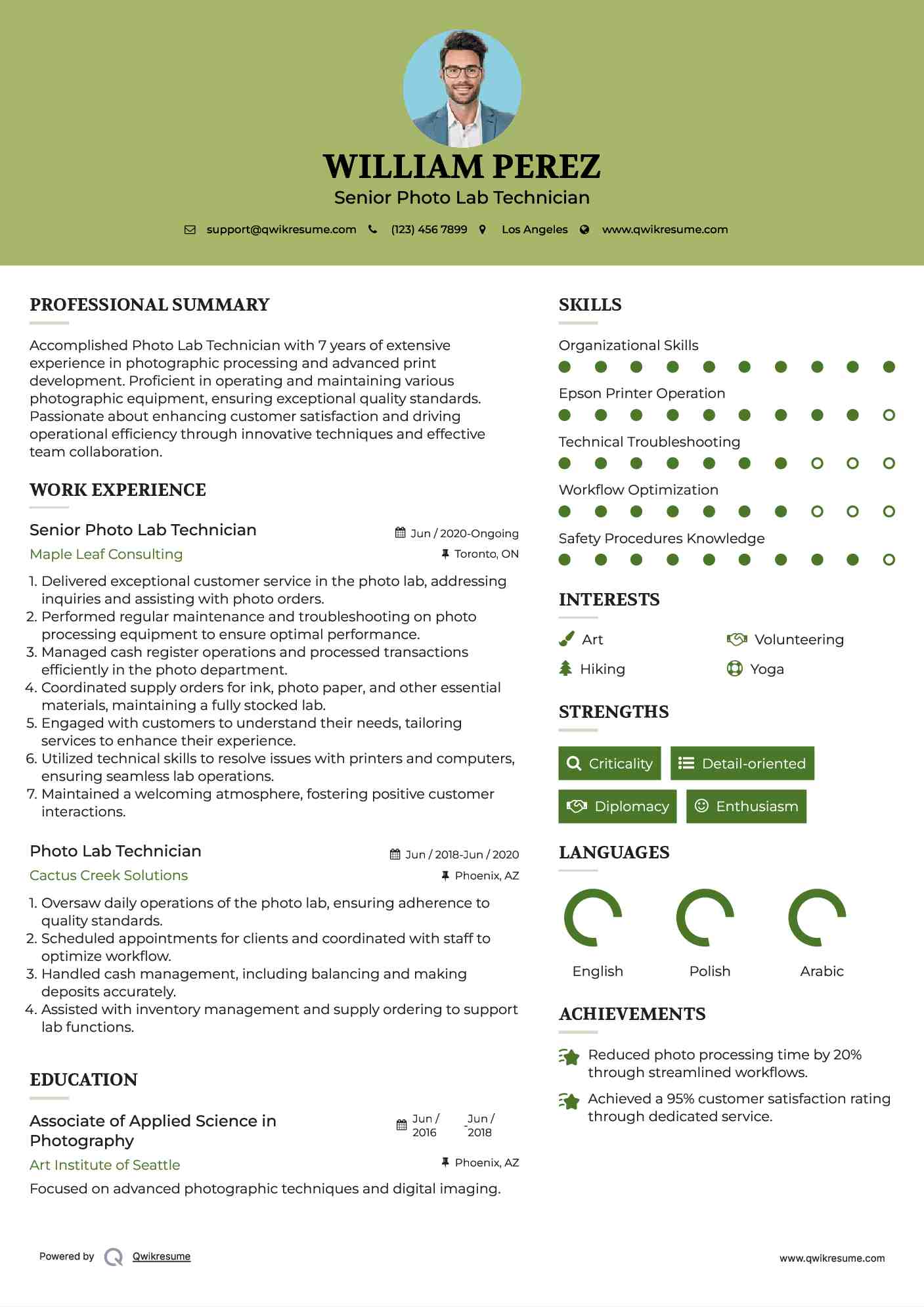 Senior Photo Lab Technician Resume Format