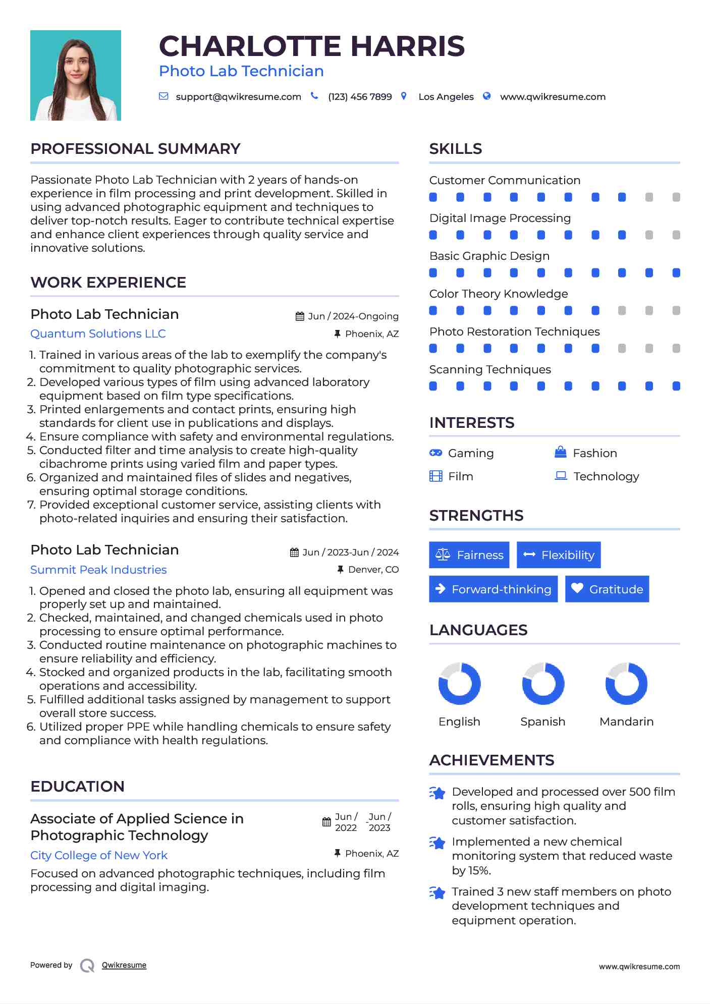 Photo Lab Technician Resume Template