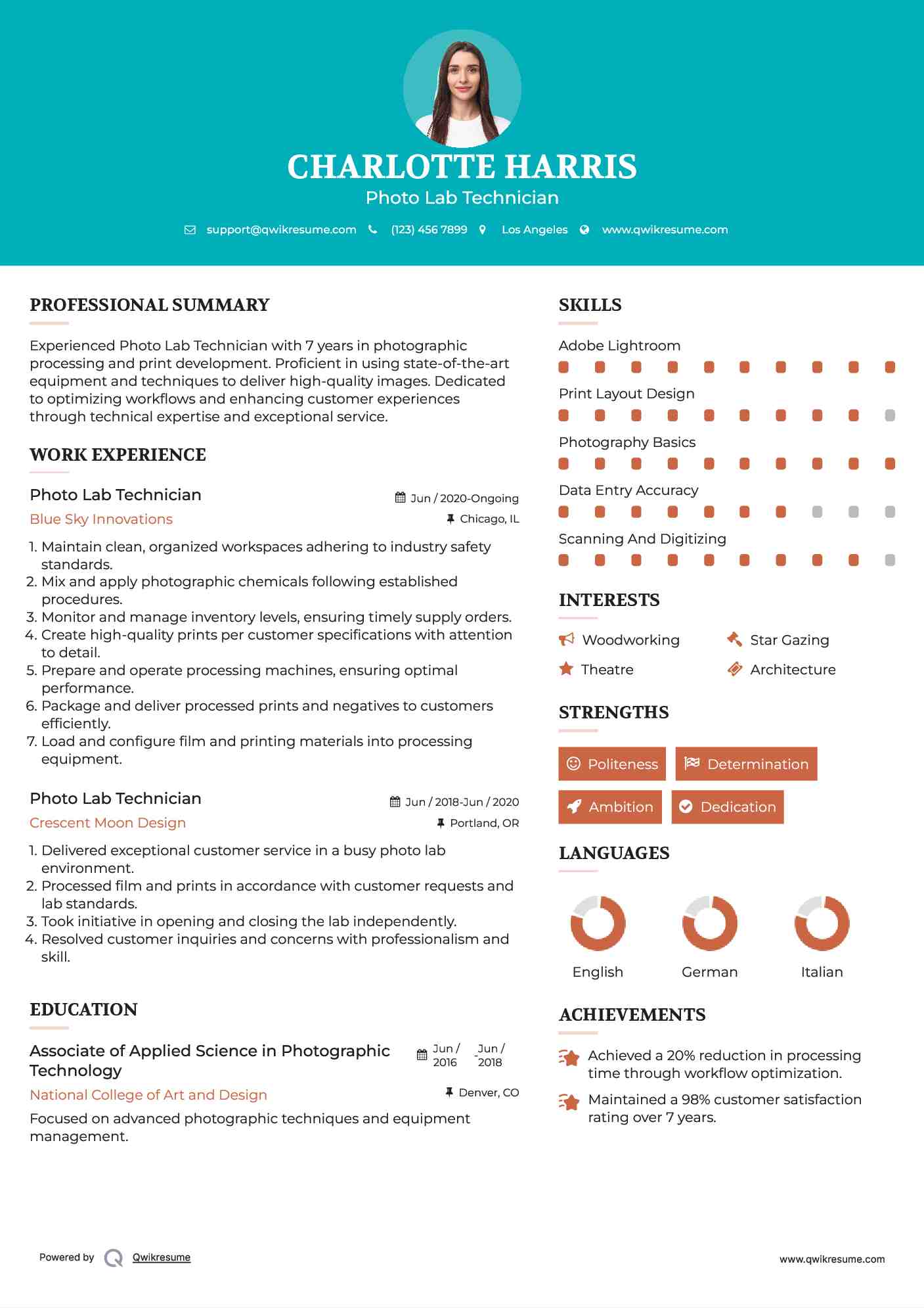 Photo Lab Technician Resume Example